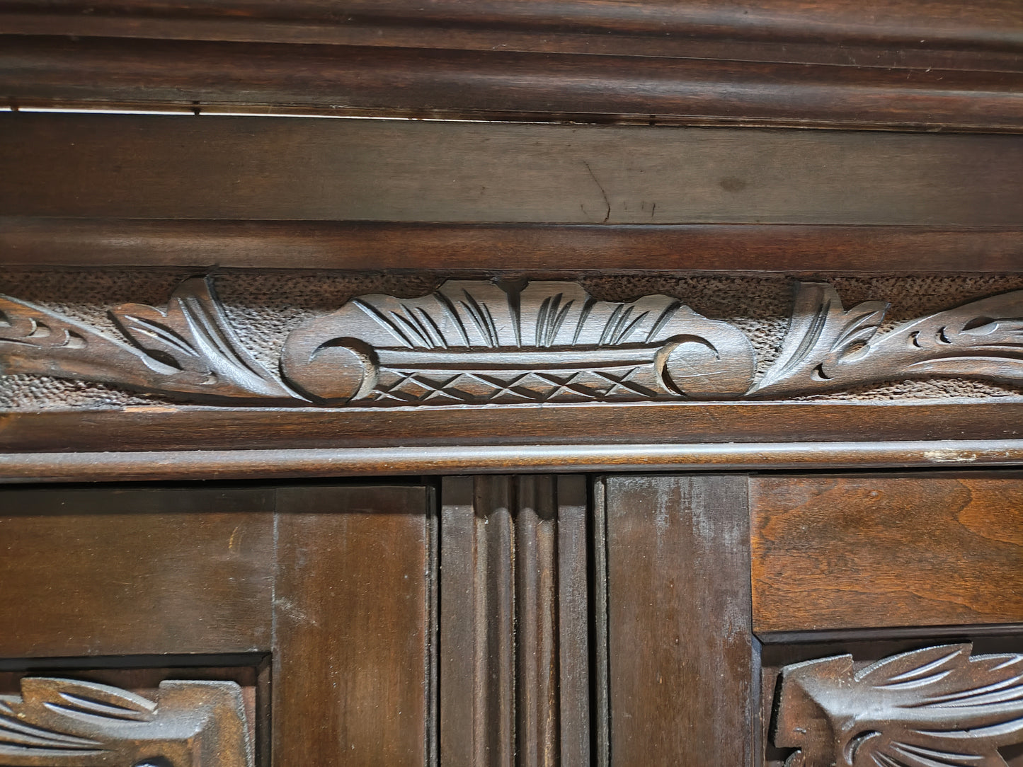 Late 1800s Victorian etched glass hutch