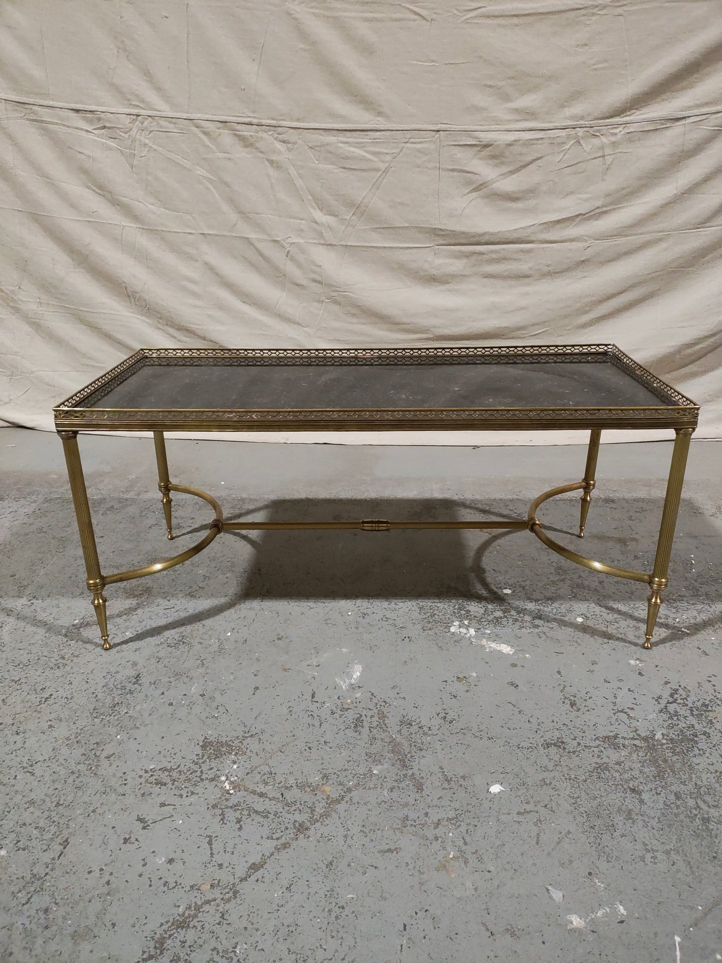 1940s French Brass Louis XVI Style Coffee Table with Marble Top
