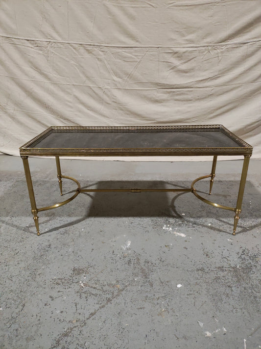 1940s French Brass Louis XVI Style Coffee Table with Marble Top