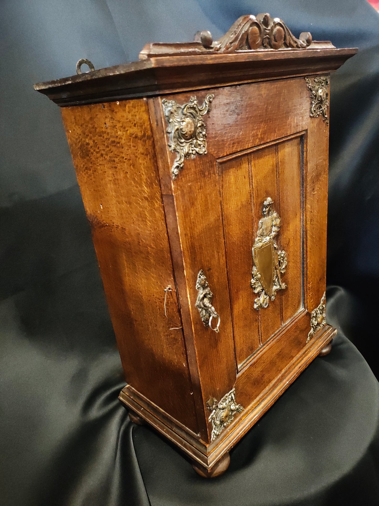 19th Century French Renaissance Revival Heraldic Knight Wall Cabinet / Comtoise Clock Case