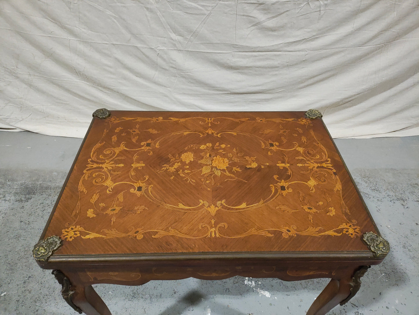 French Louis XV Style Marquetry Convertible Game Table with Chess & Backgammon