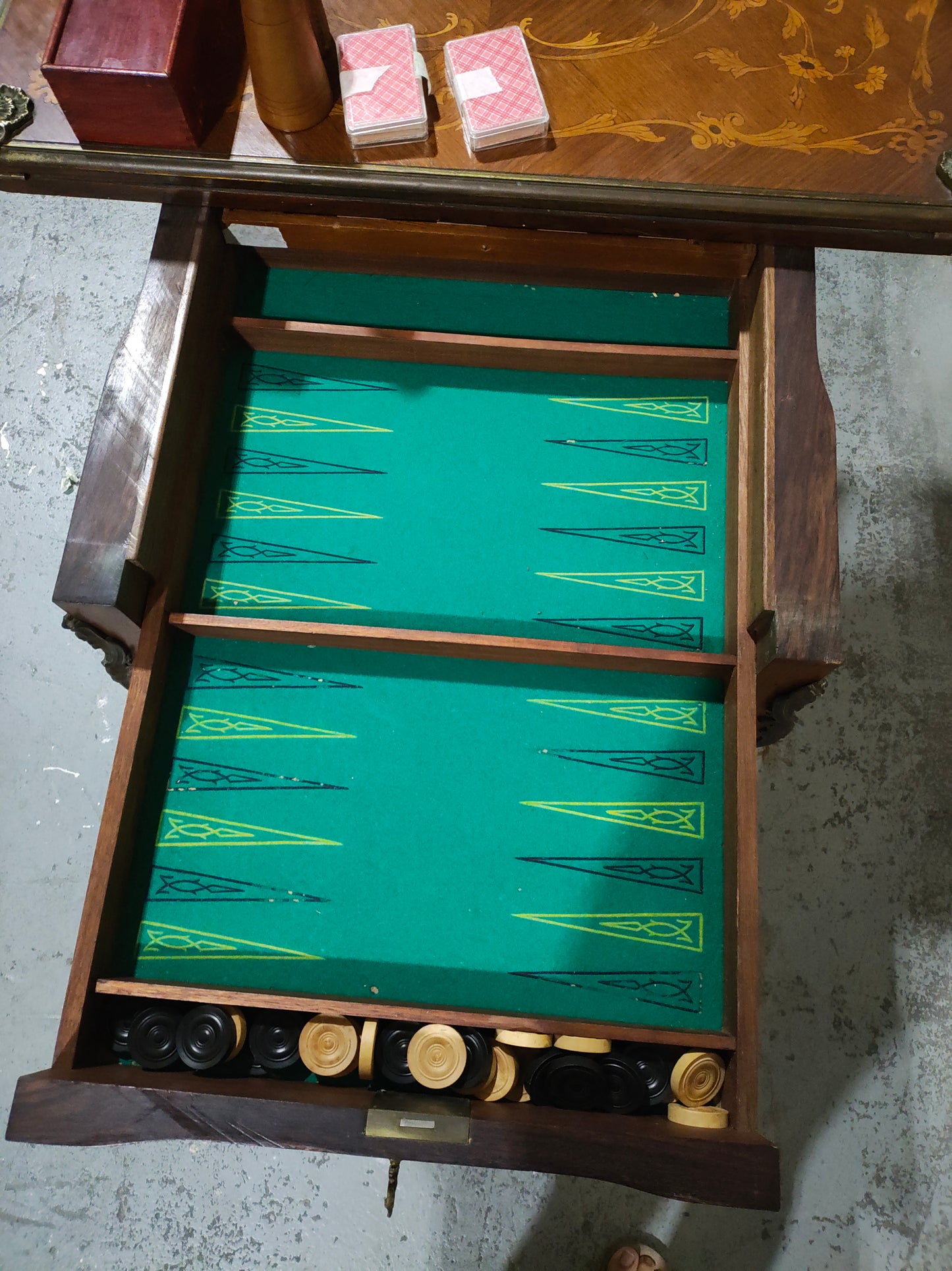 French Louis XV Style Marquetry Convertible Game Table with Chess & Backgammon