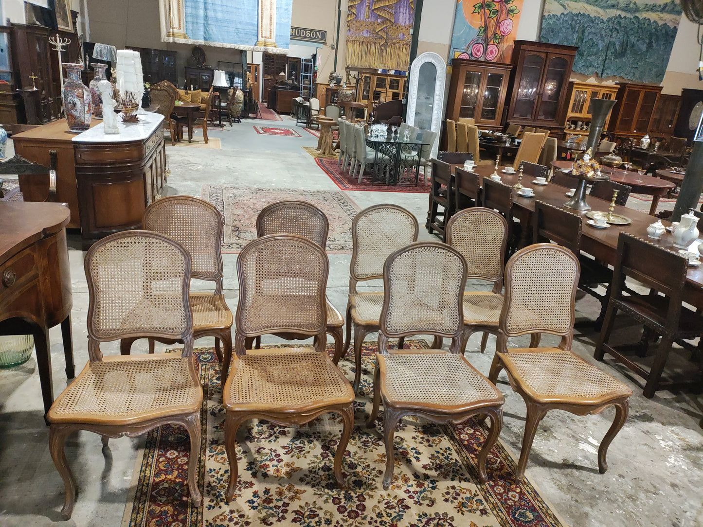 Vintage Set of 8 French Louis XV Cane Dining Chairs