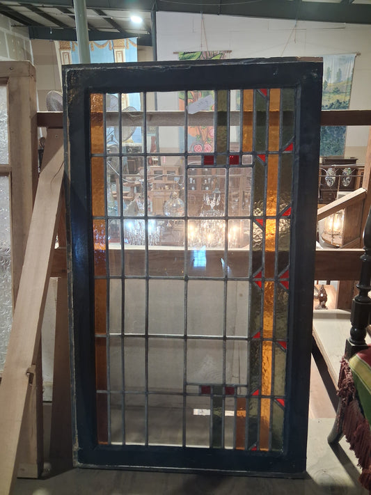 Early 20th Century Prairie Style Leaded Stained Glass Window Panel