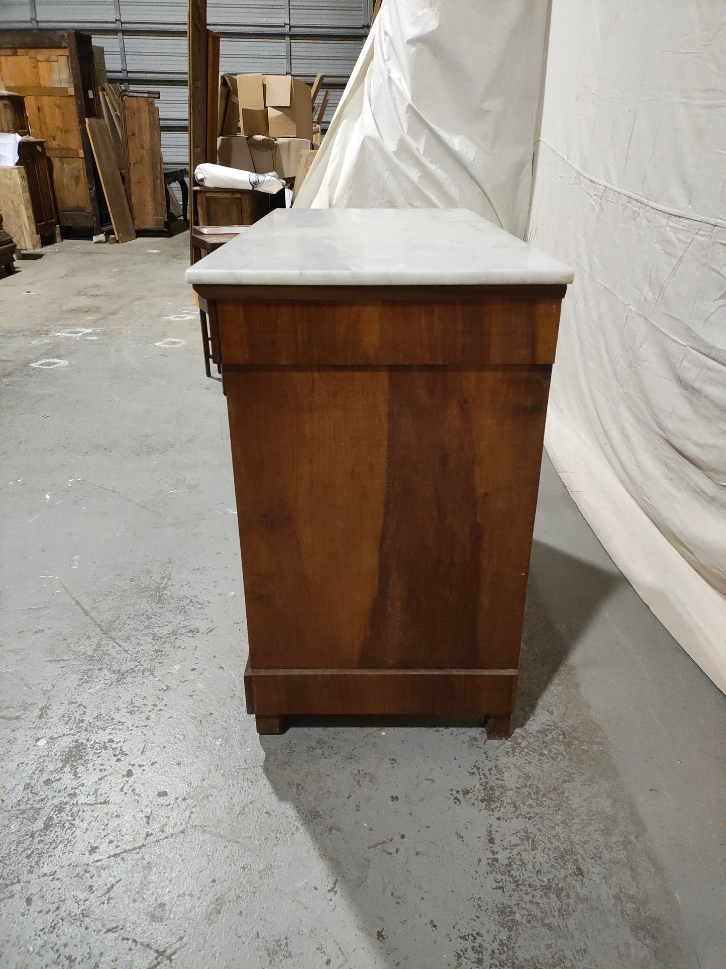 Antique French Louis Philippe Four-Drawer Walnut Commode with Carrara Marble Top