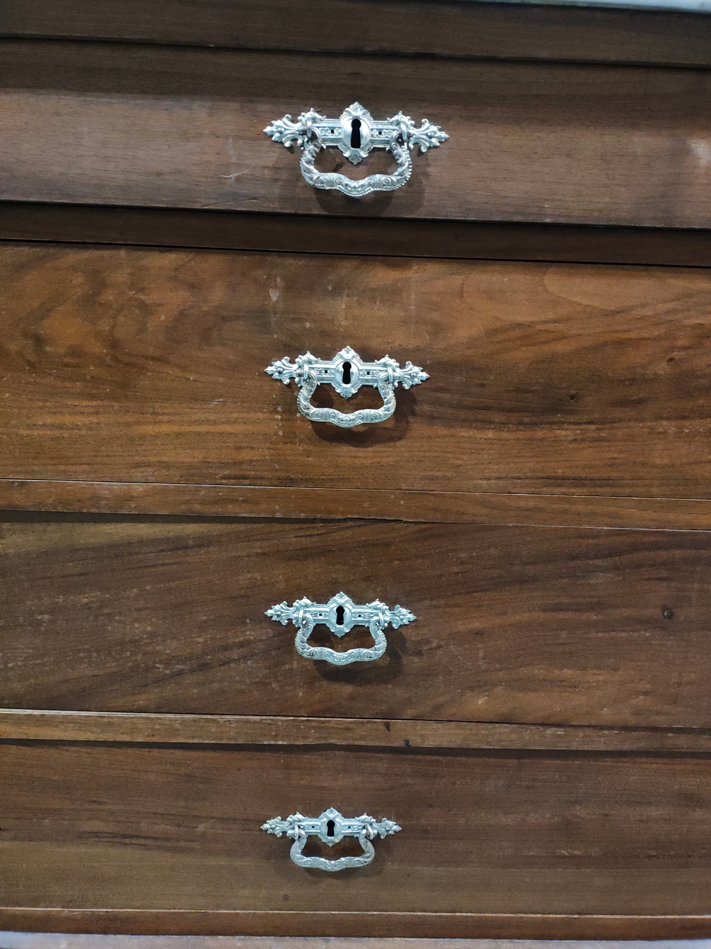 Antique French Louis Philippe Four-Drawer Walnut Commode with Carrara Marble Top