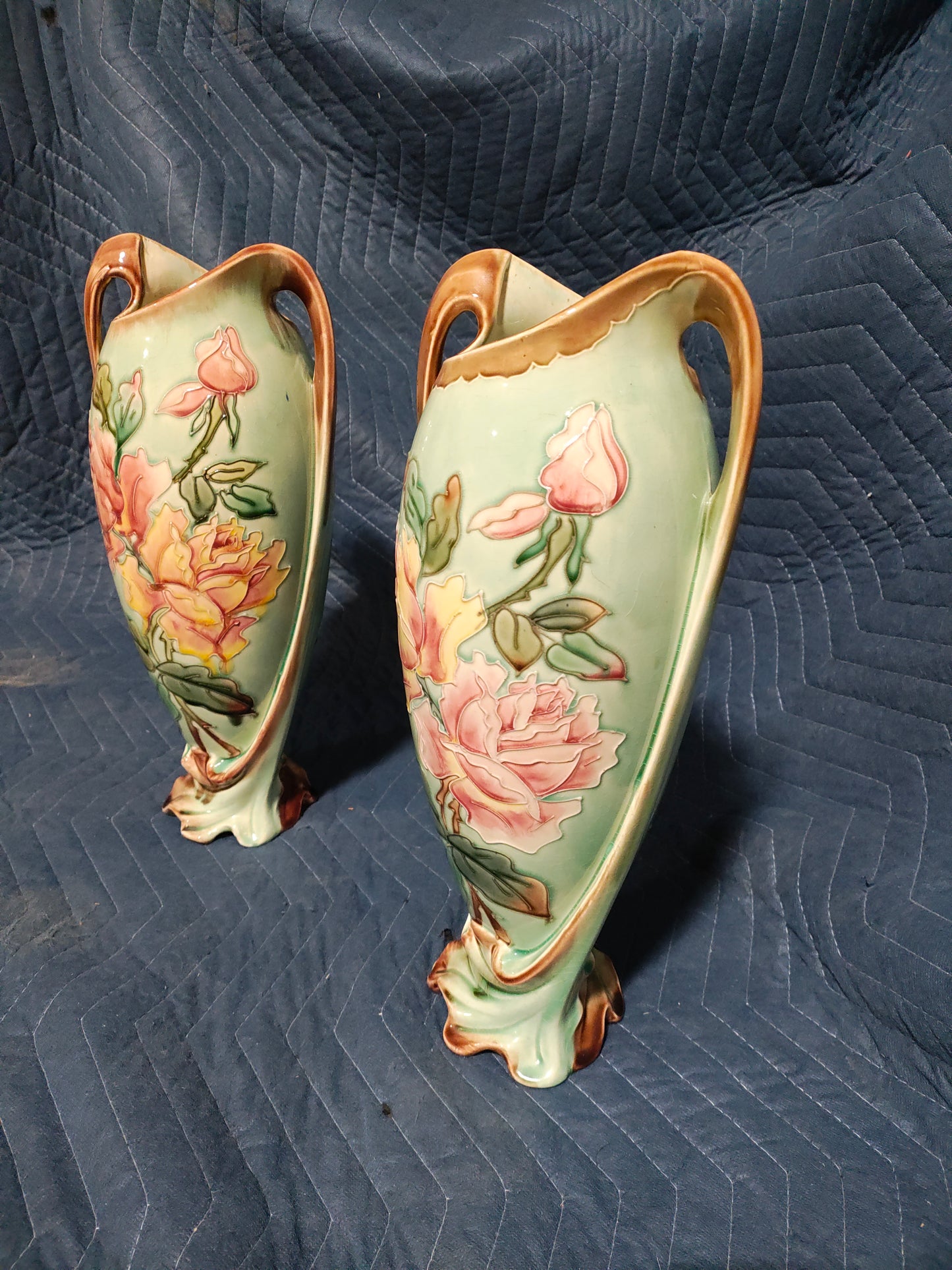 Pair of Art Nouveau Majolica Floral Vases, Austria Circa 1900