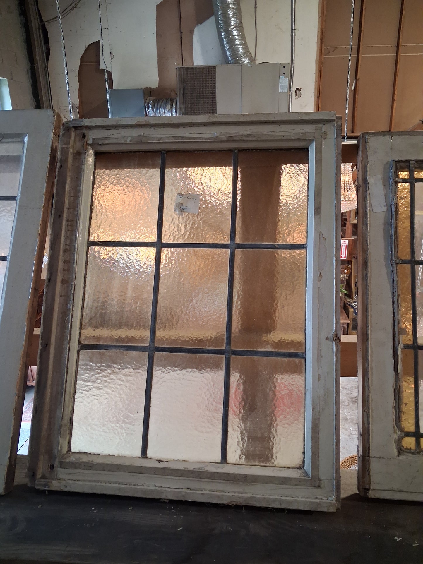 Antique Leaded Glass Window Panel with Textured Glass