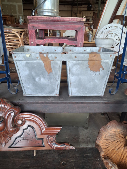 Galvanized metal double-bin planter