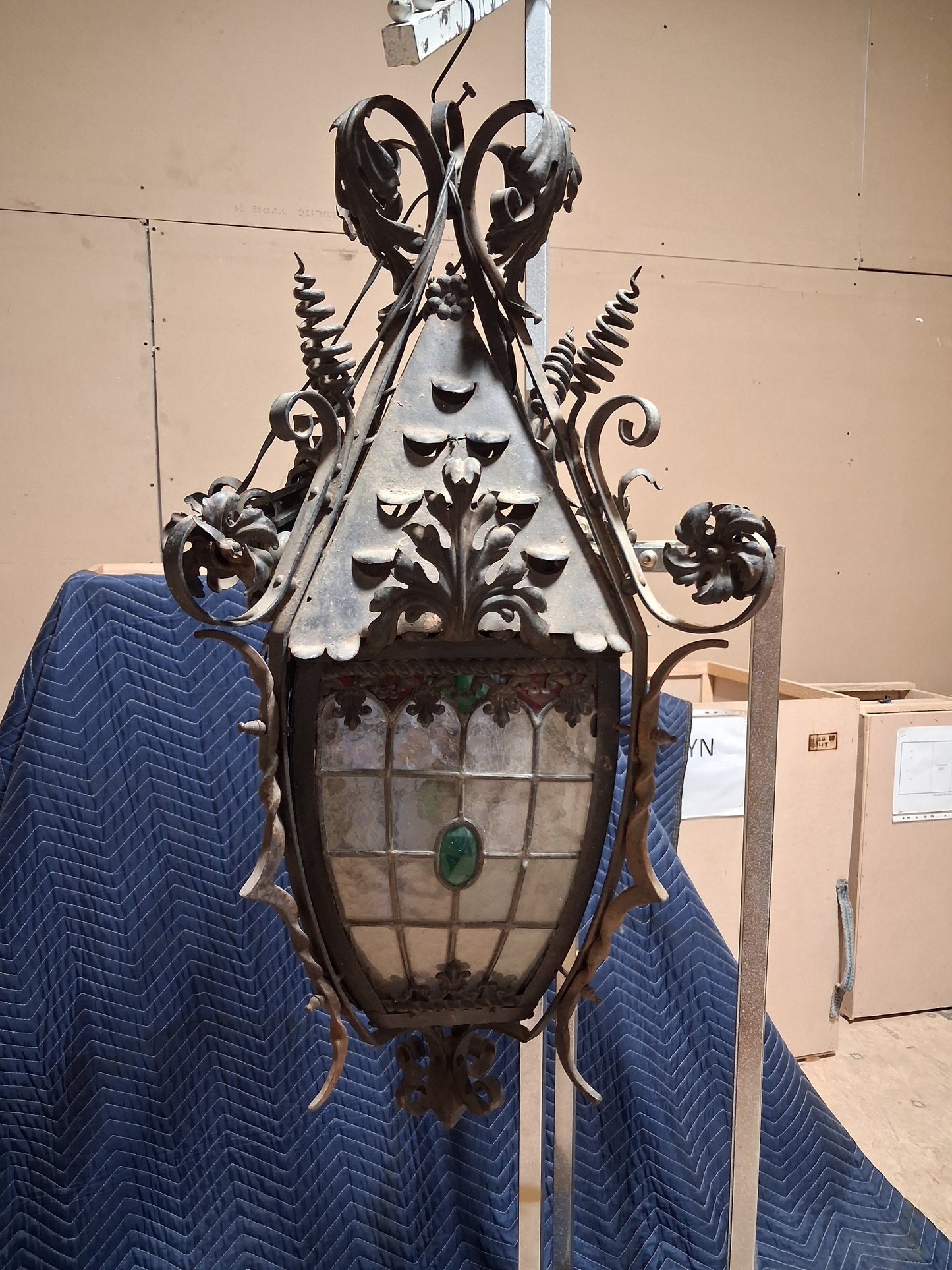 Antique French Gothic Revival Wrought Iron Lantern, Circa 1900