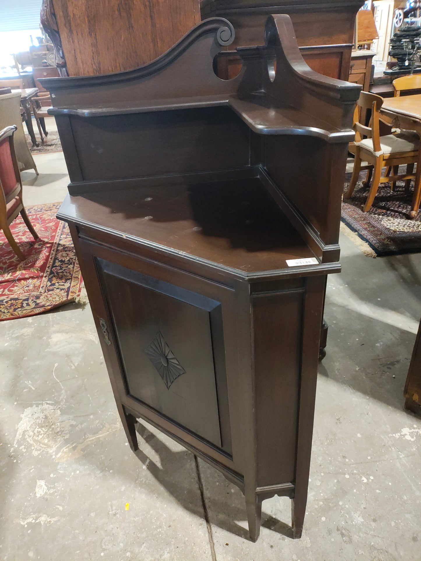 Federal Style Mahogany Corner Cabinet with Swan-Neck Gallery Back
