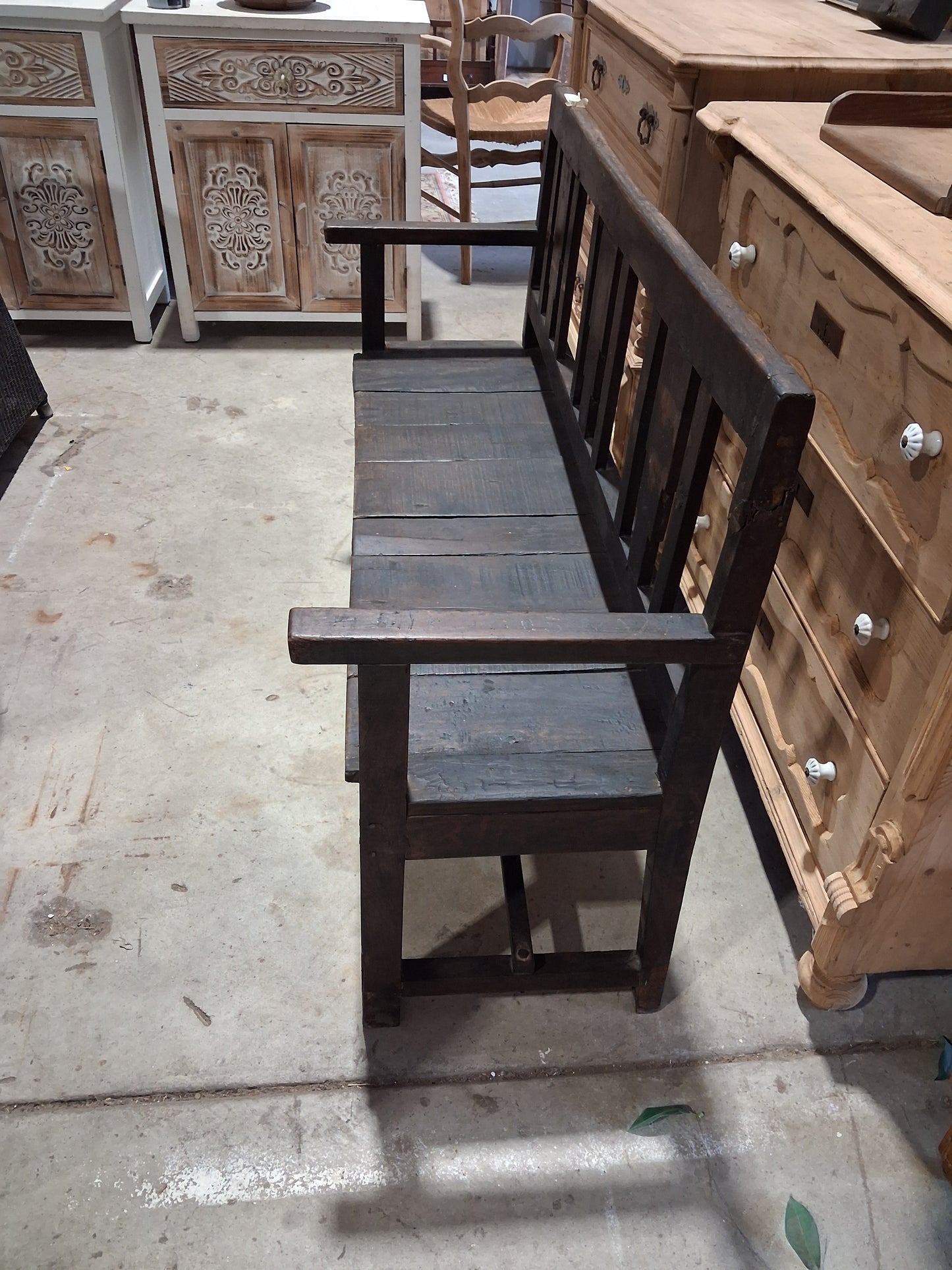 Stained pine bench
