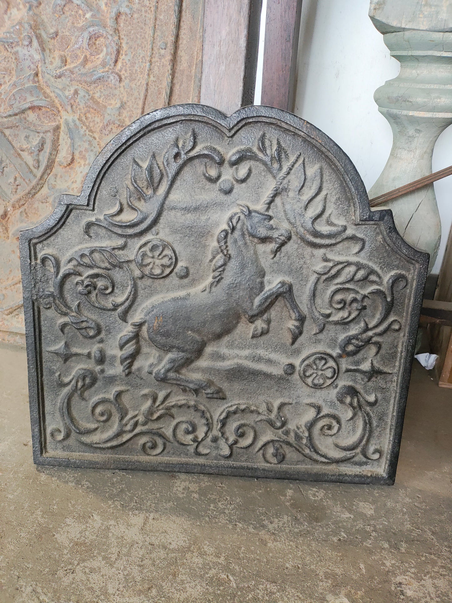 Cast Iron Unicorn Fireback / Decorative Plaque