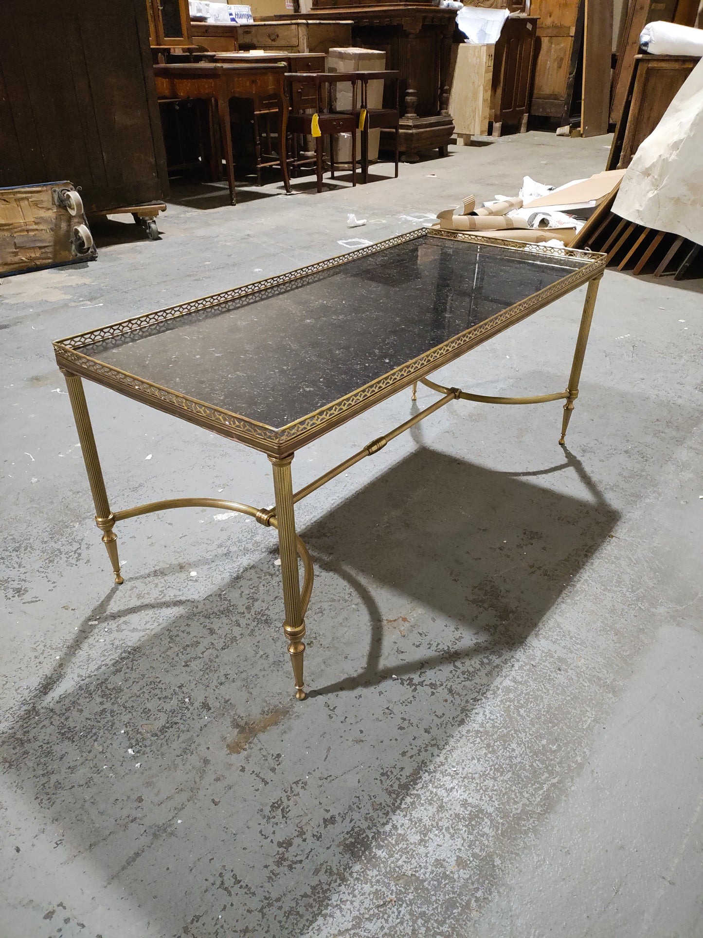 1940s French Brass Louis XVI Style Coffee Table with Marble Top