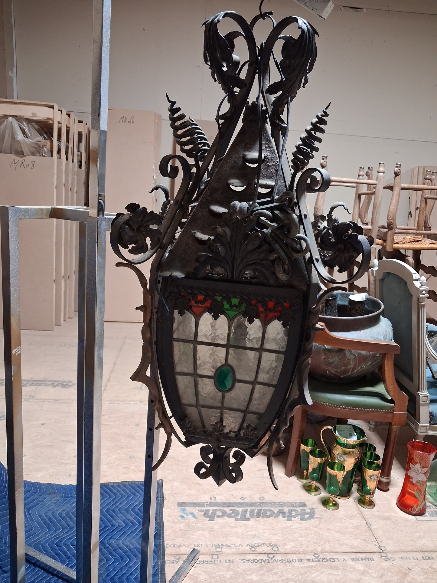 Antique French Gothic Revival Wrought Iron Lantern, Circa 1900