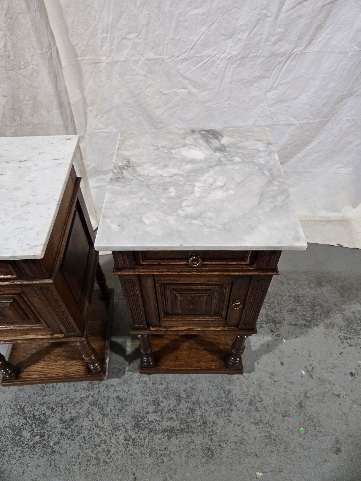 Late 1800s French Revival Oak Nightstand Pair