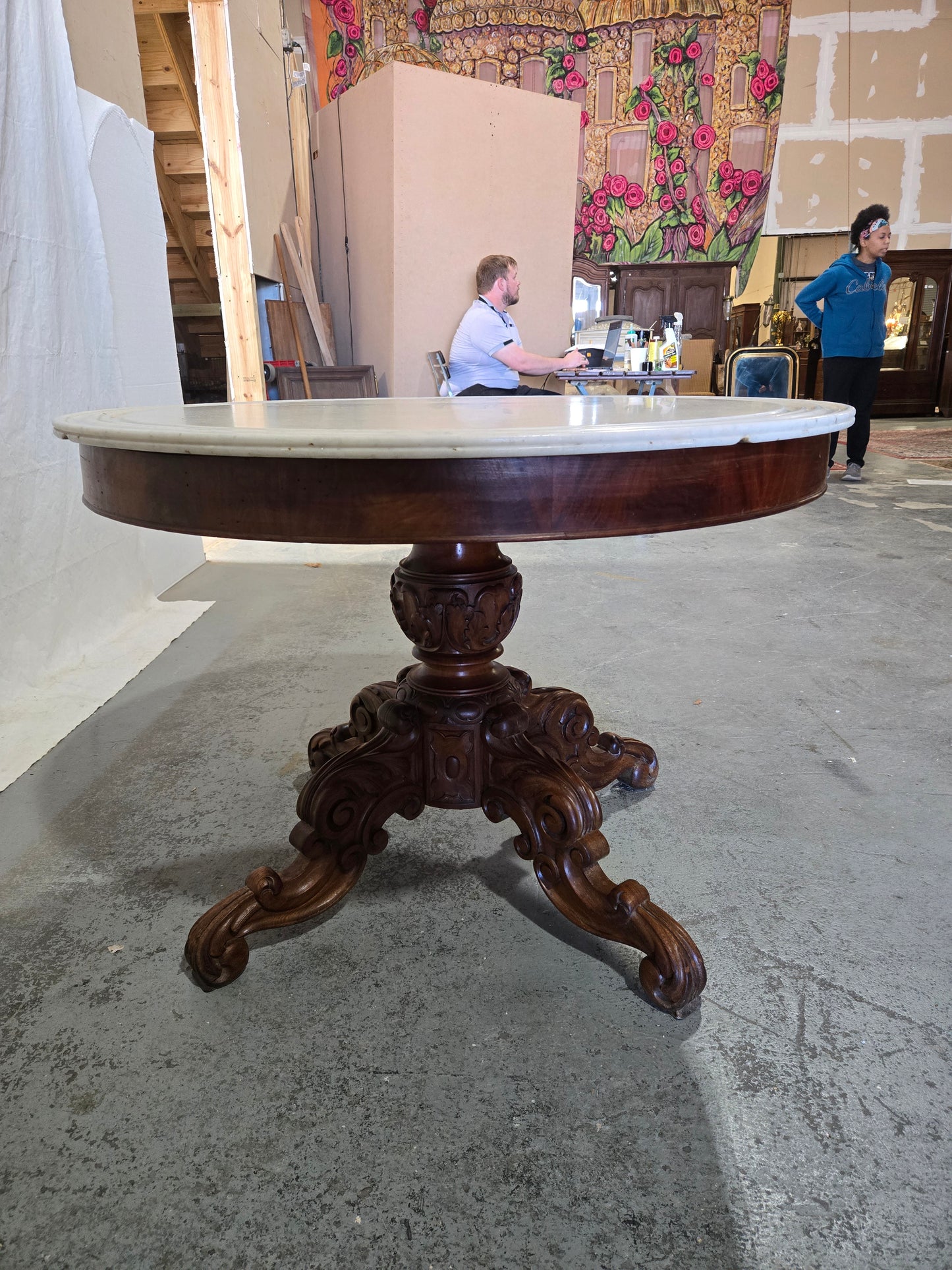 Late 1800s Louis XV Marble Top Table