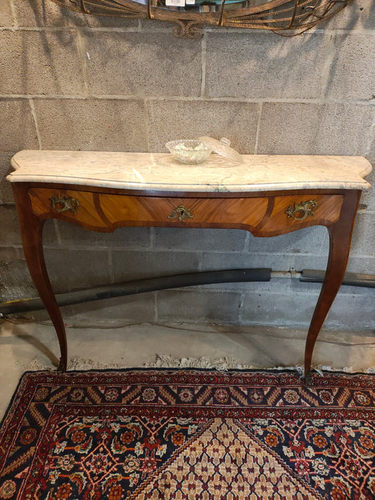 1920s European Marble-Top Serpentine Console Table