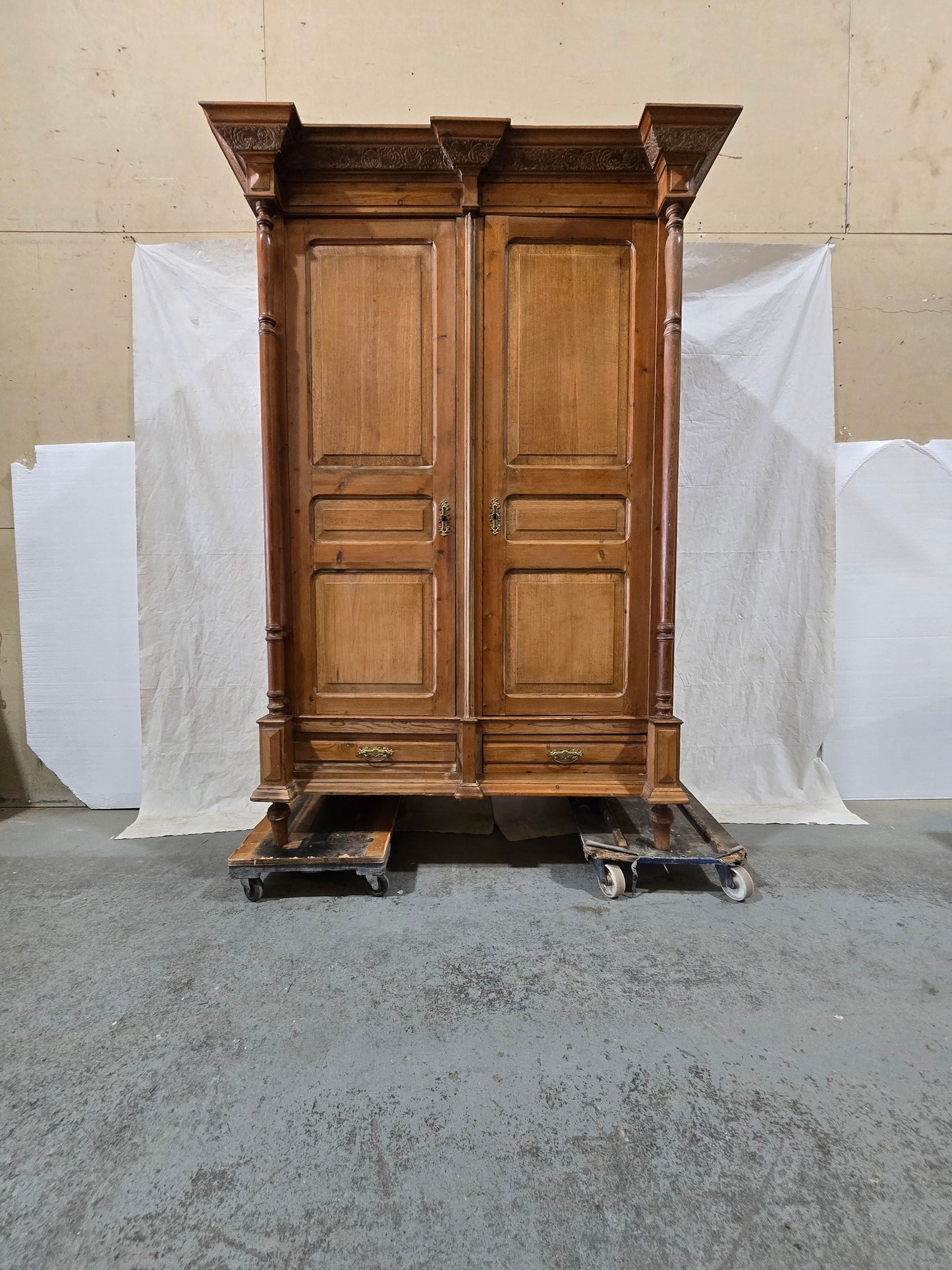 Late 1800s French Revival Pine Armoire