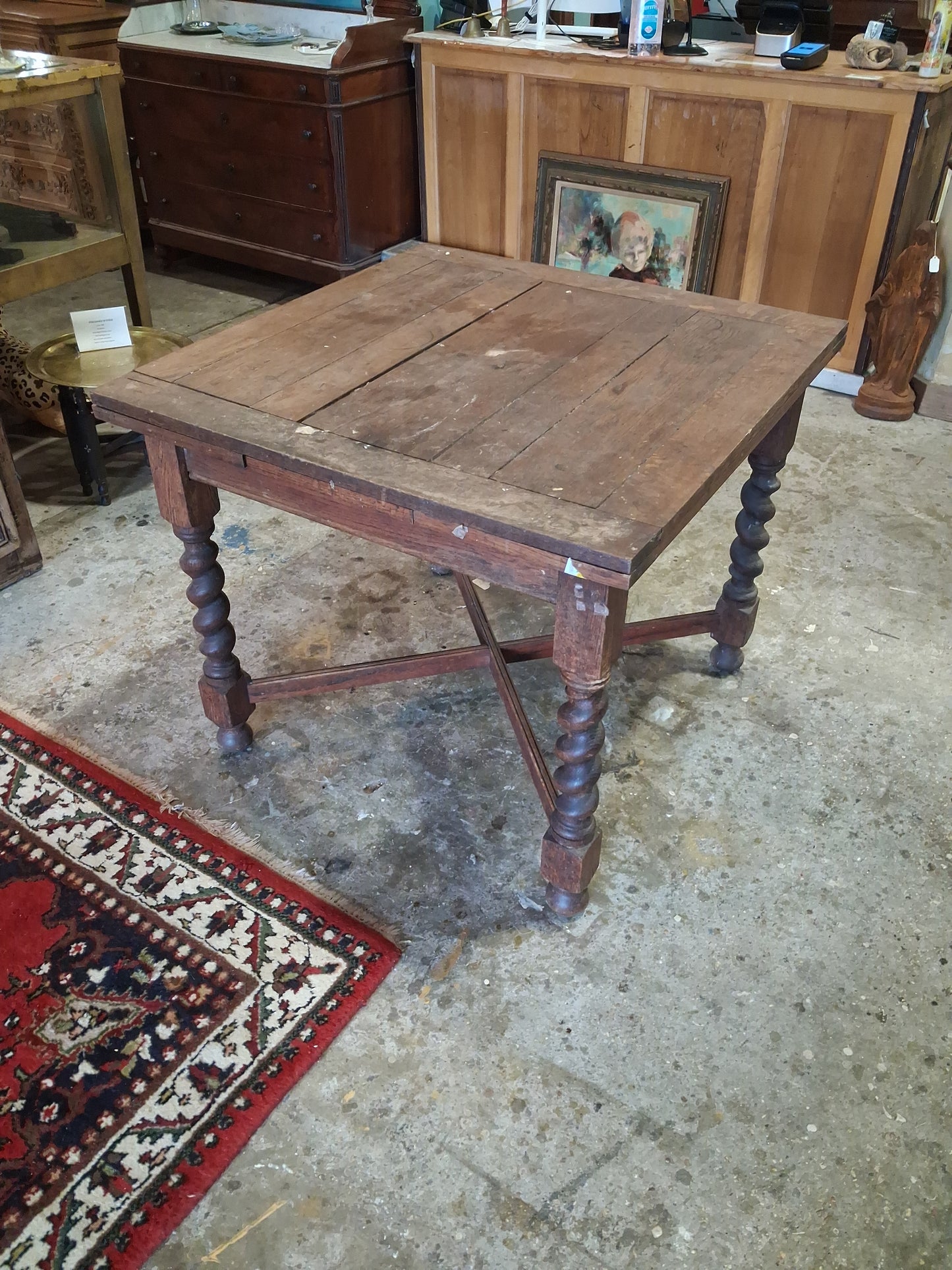 English Jacobean Revival Oak Gateleg Dining Table with Barley Twist Legs