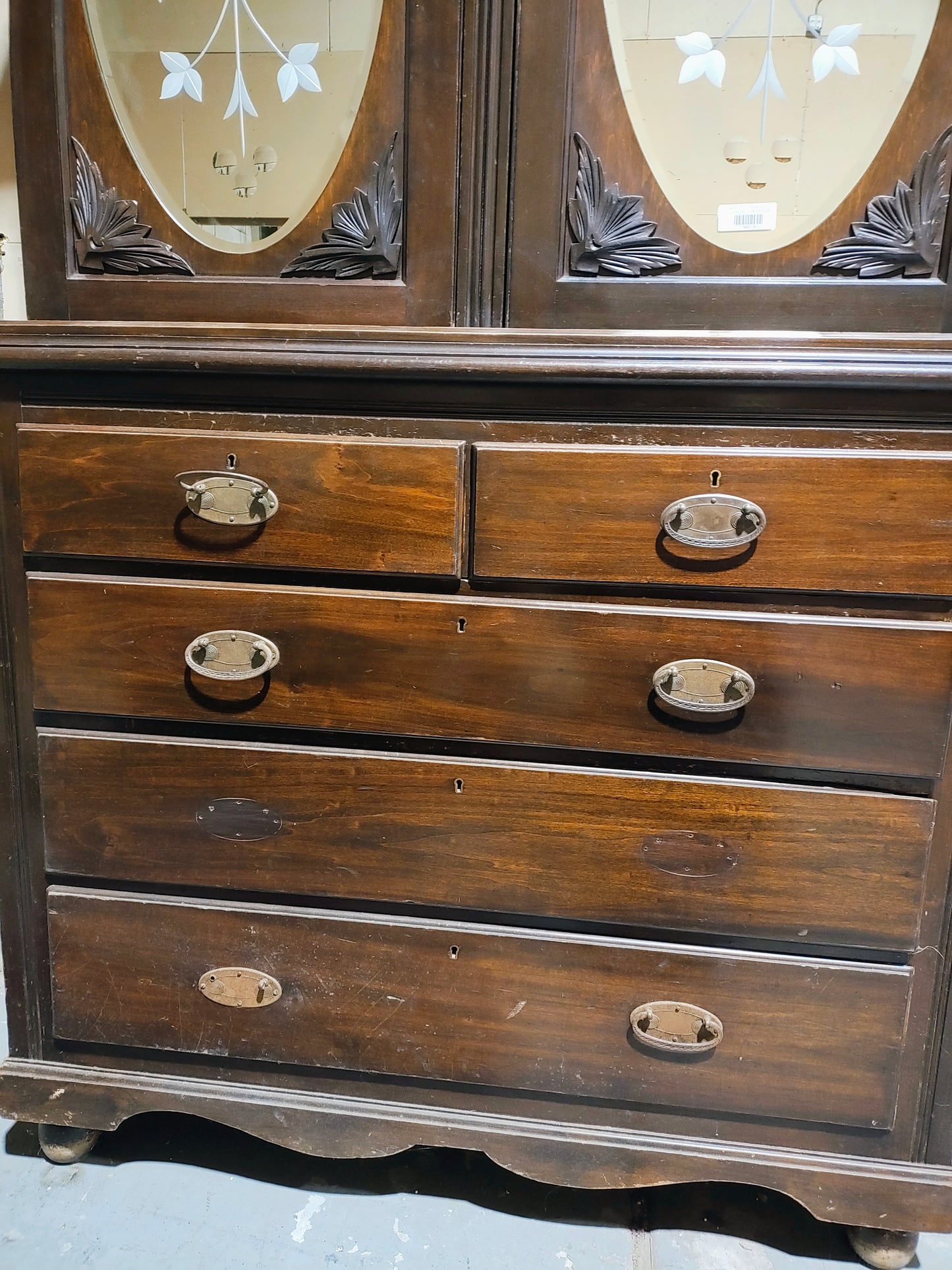 Late 1800s Victorian etched glass hutch