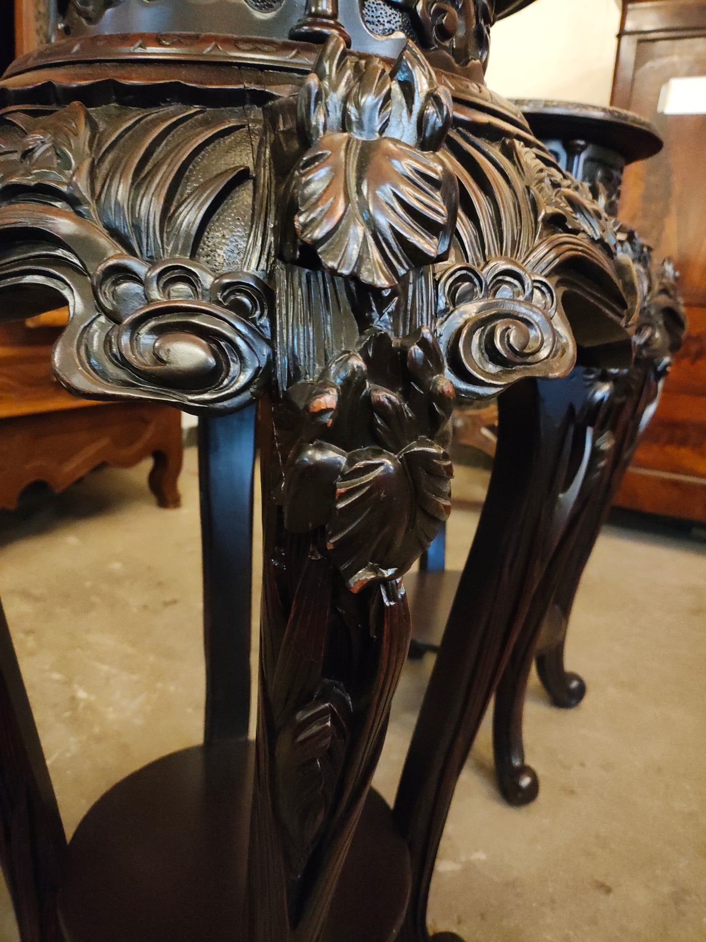 Handcarved Antique Rosewood Plant Stand Sold as a Pair