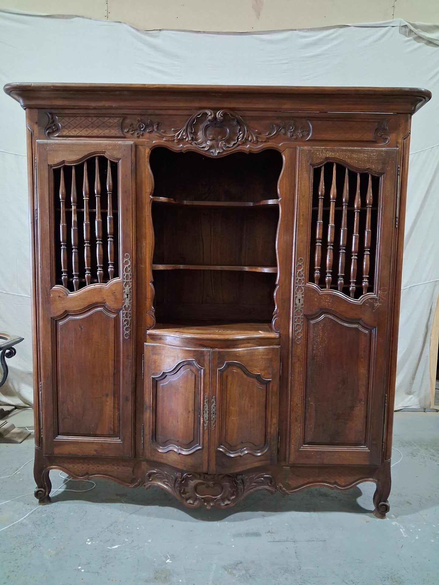 Antique French Louis XV Provincial Walnut Bookcase Cabinet, Circa 1900