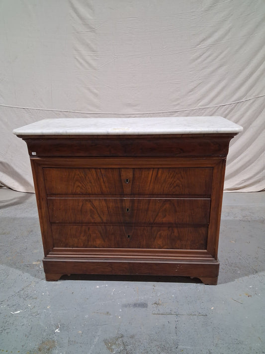 19th Century French Louis Philippe Walnut Commode with Marble Top