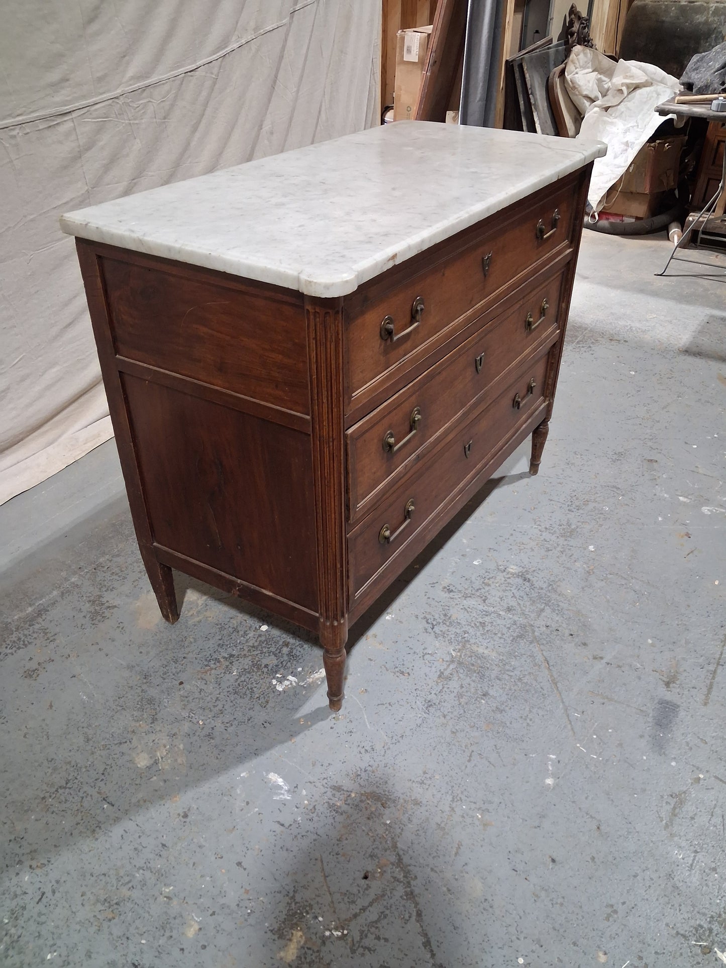 Late 18th Century French Walnut Marble-Top Commode, Circa 1780–1800