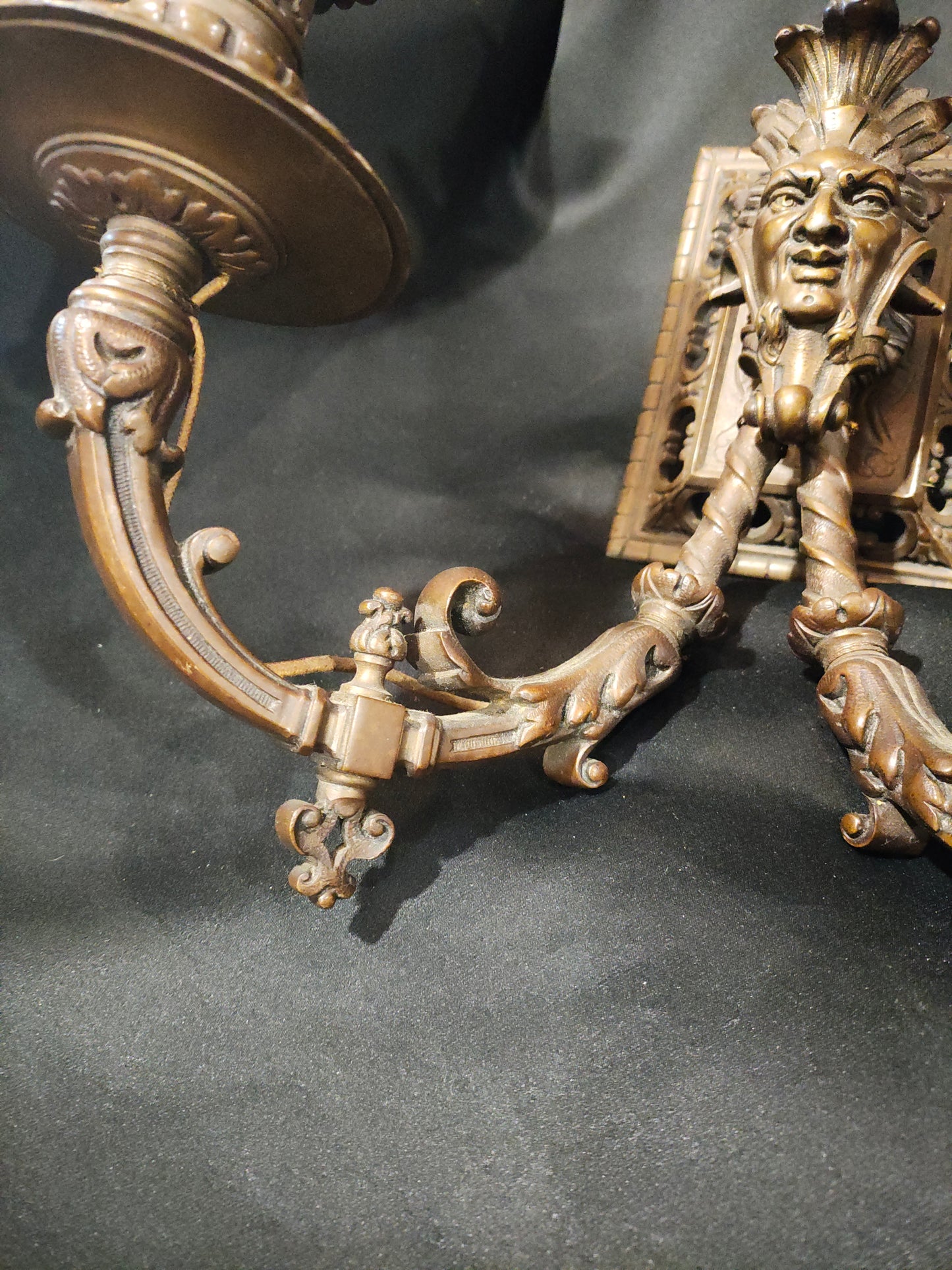 Pair of Antique French Renaissance Revival Bronze Figural Wall Sconces