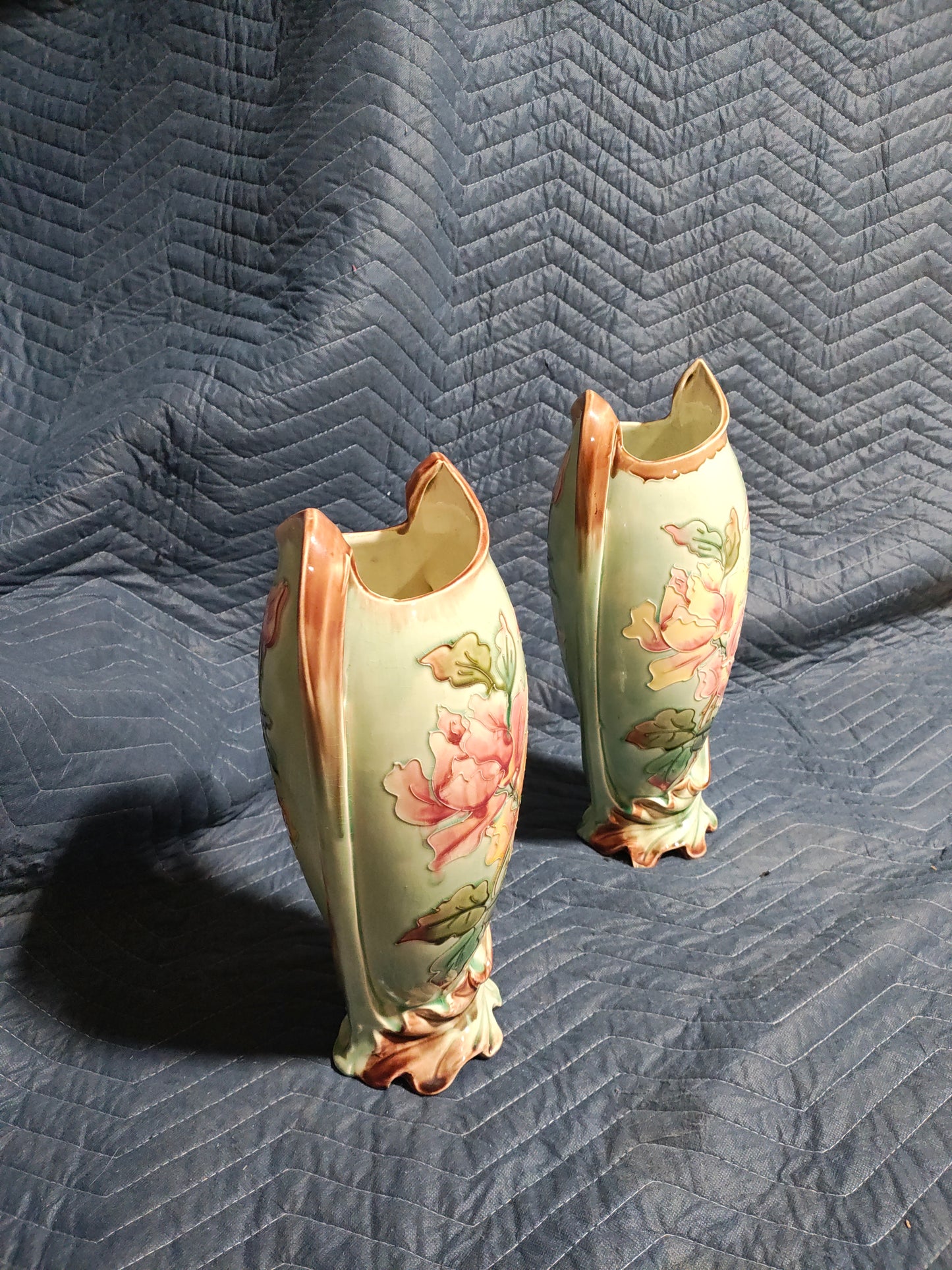 Pair of Art Nouveau Majolica Floral Vases, Austria Circa 1900