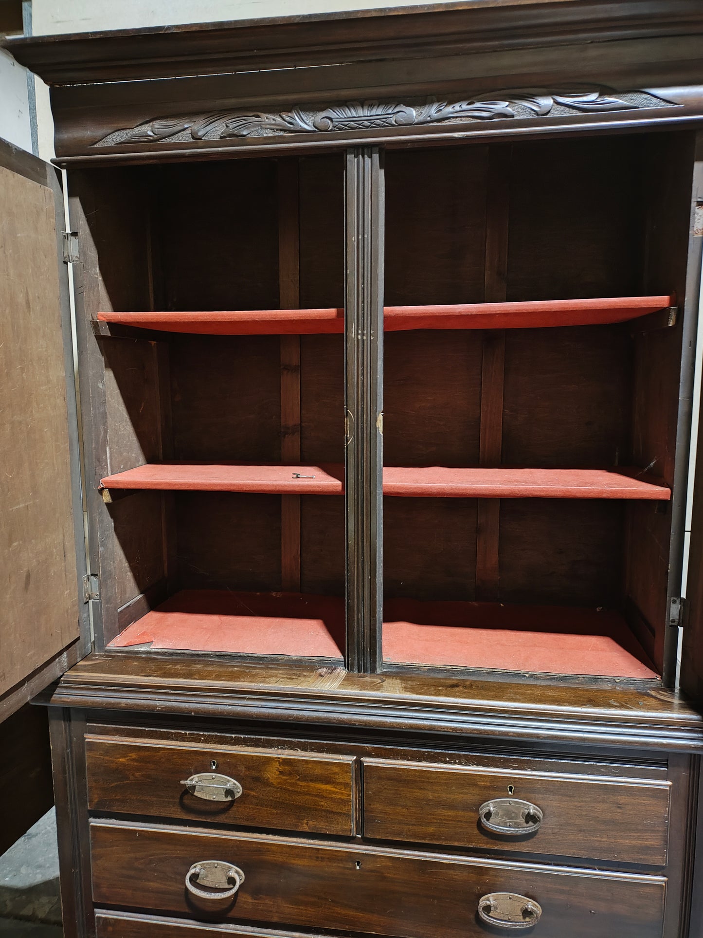 Late 1800s Victorian etched glass hutch