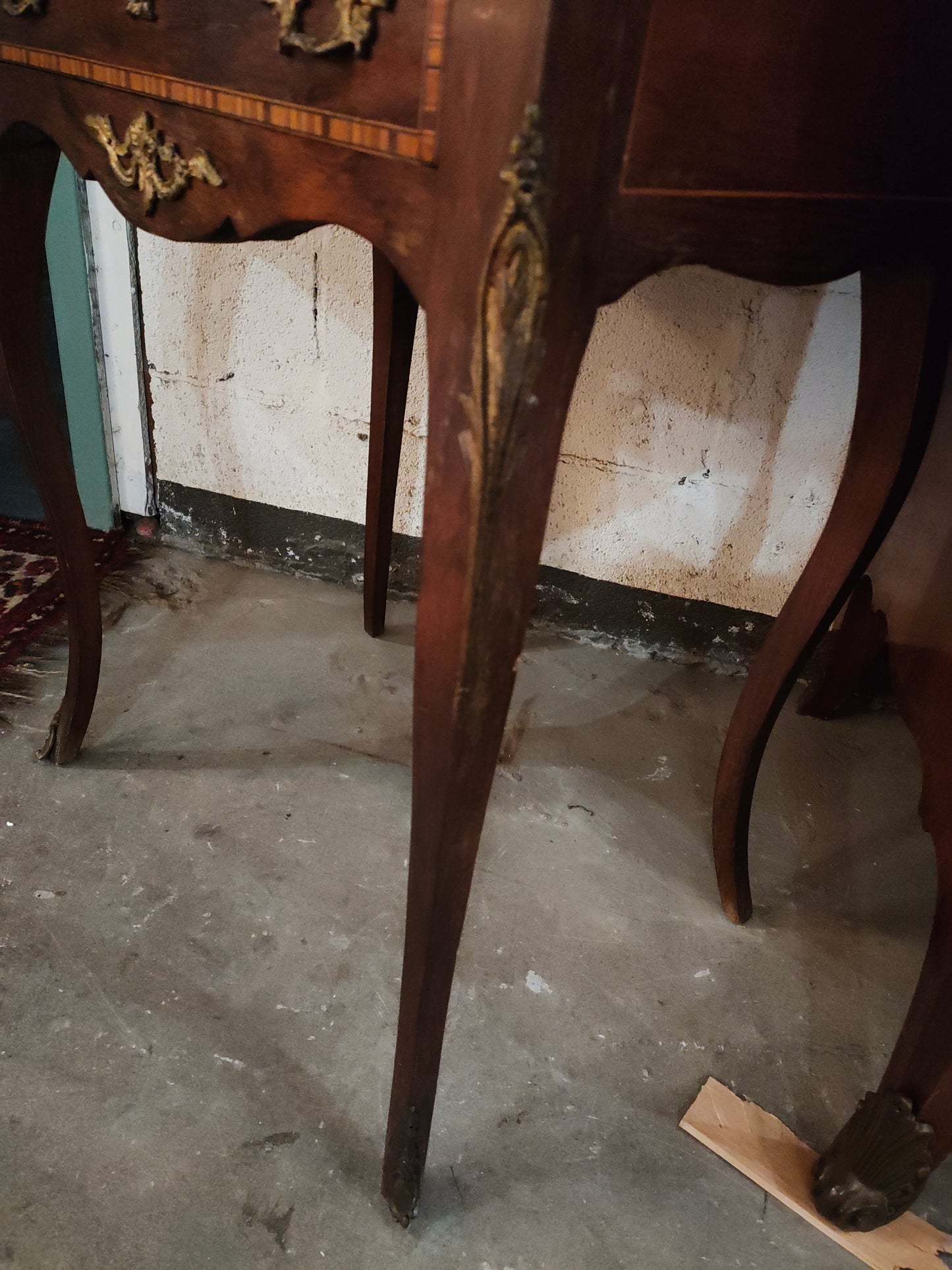 French 19th-Century Marquetry Writing Table with Brass Gallery