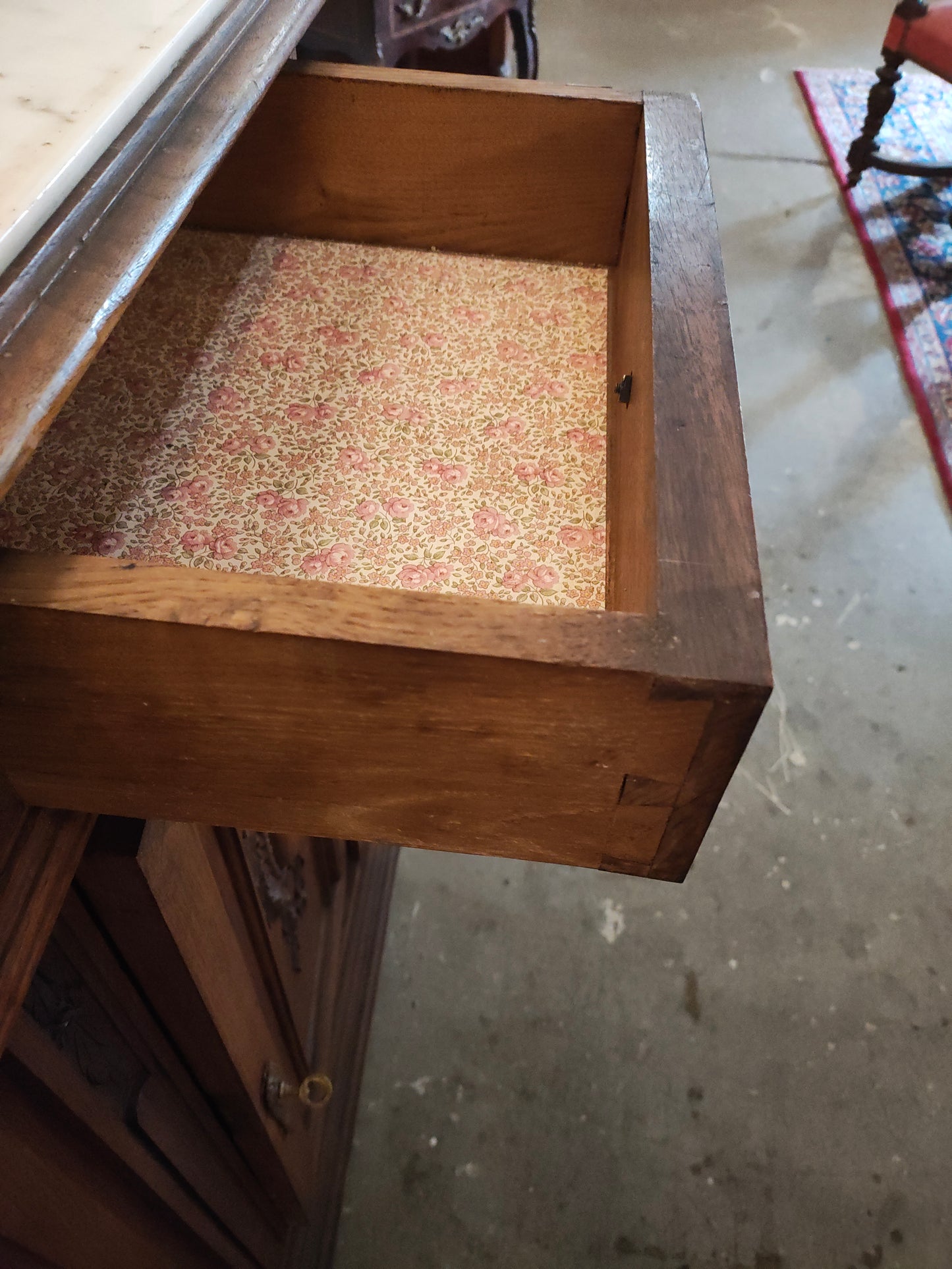Antique French Carved Marble Top Buffet / Sideboard, Circa 1800