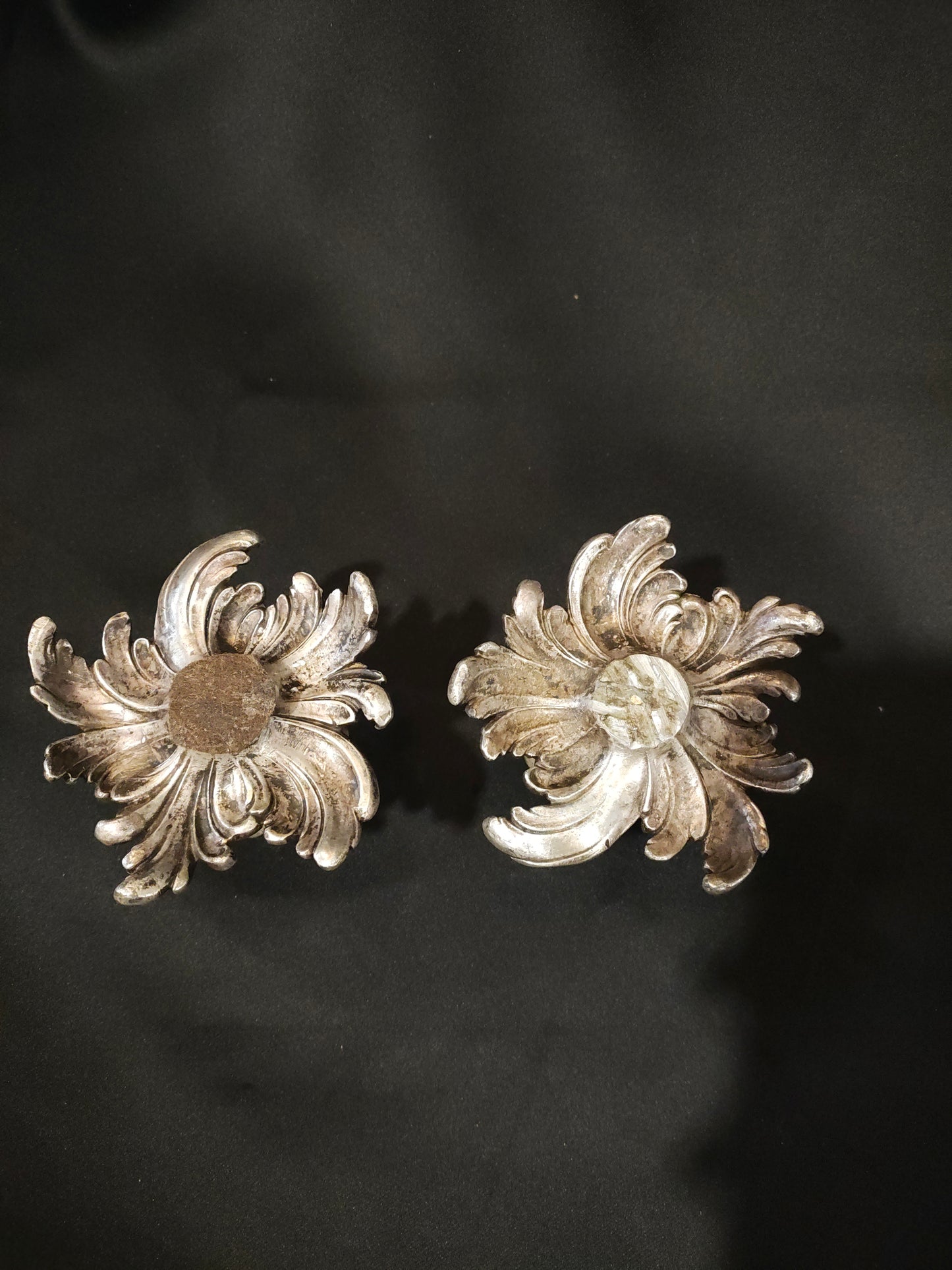 Pair of Rococo Style Silvered Leaf Candleholders