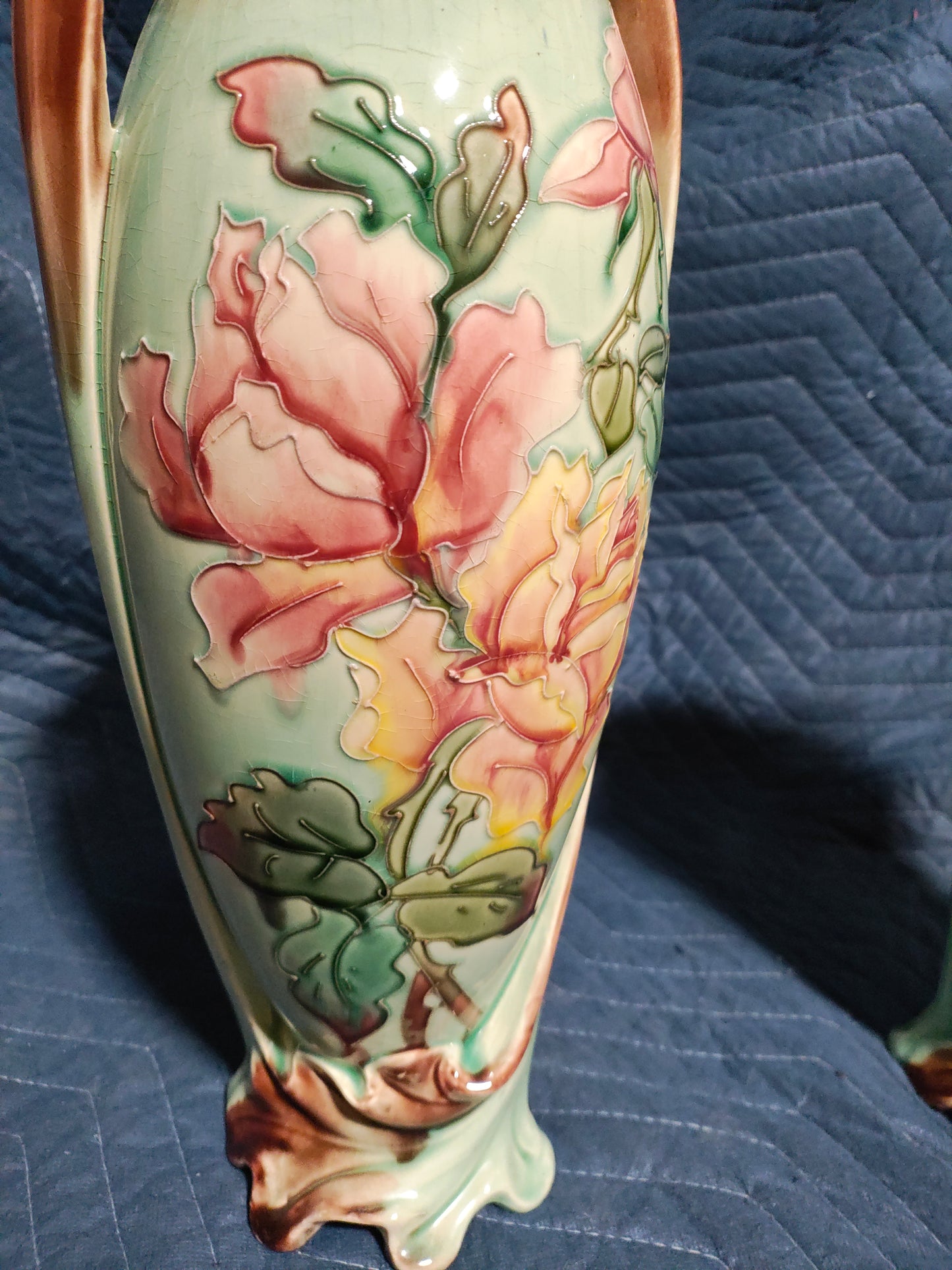 Pair of Art Nouveau Majolica Floral Vases, Austria Circa 1900