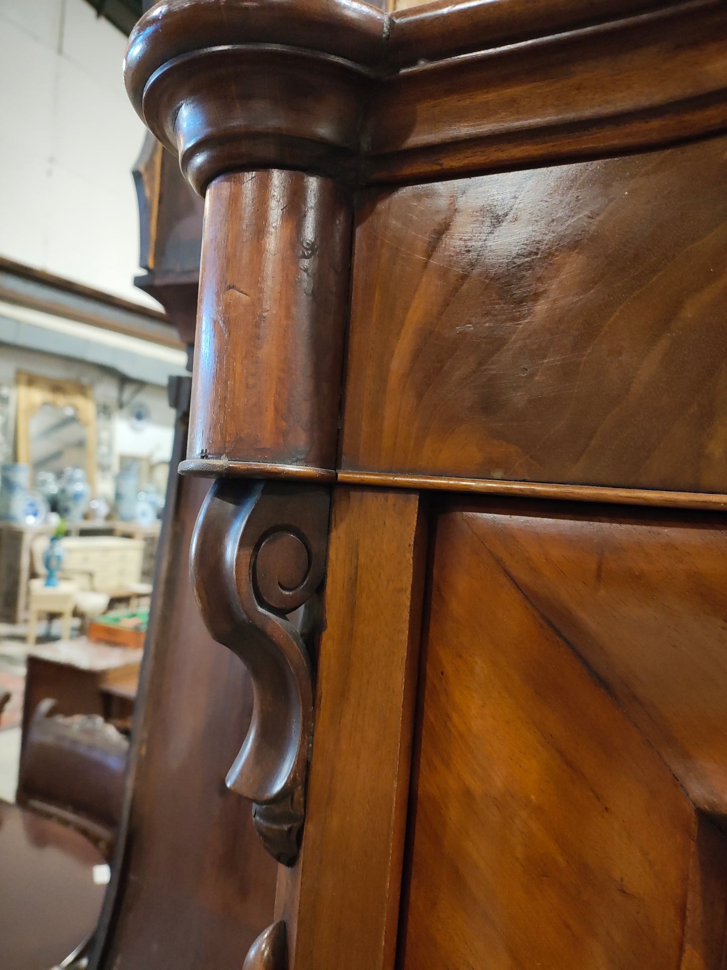 1880s German Mahogany on Pine Armoire