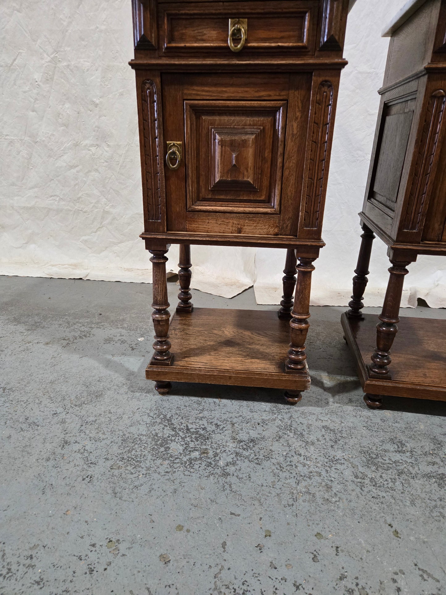 Late 1800s French Revival Oak Nightstand Pair