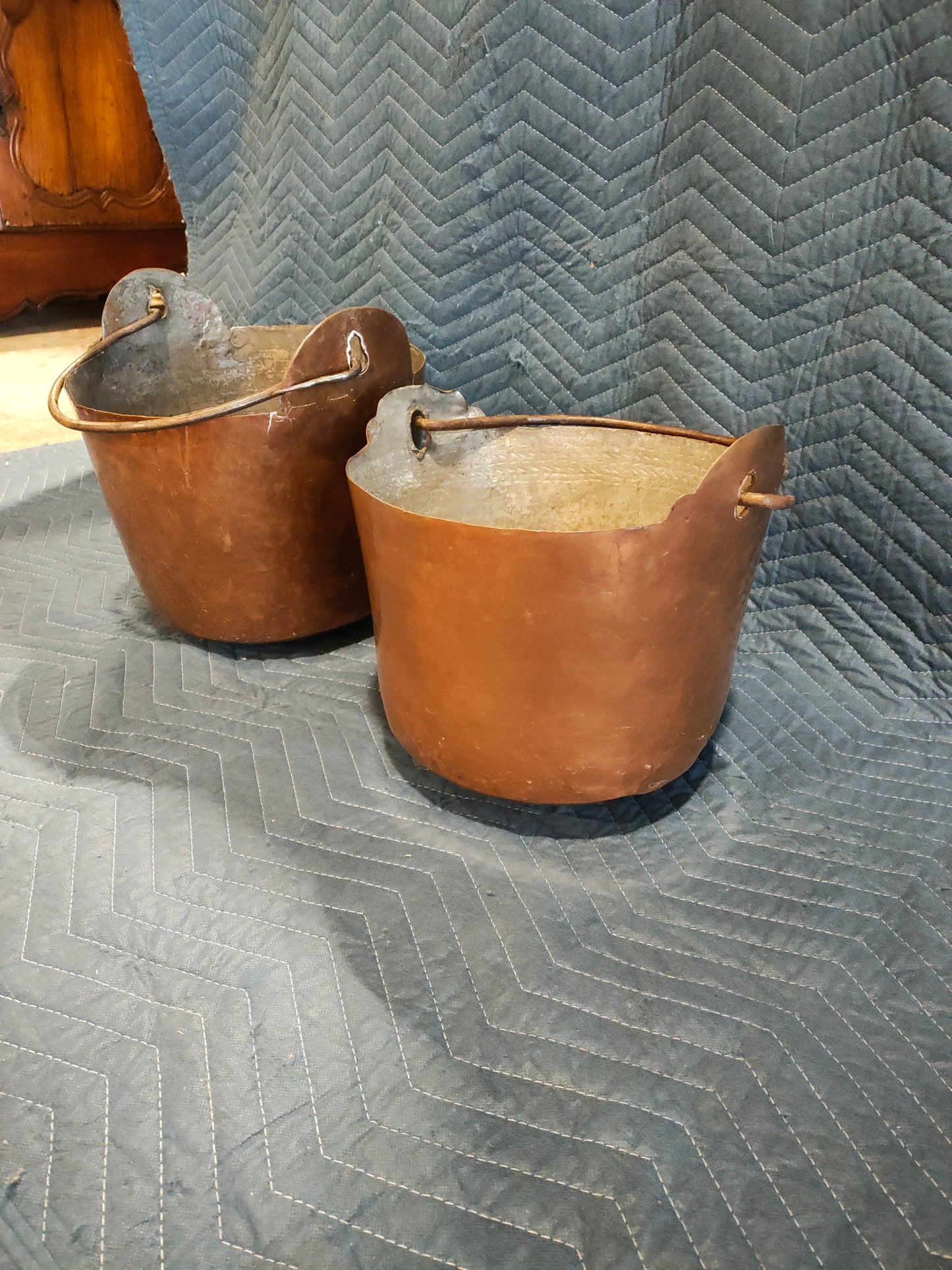 Pair of Early 19th Century French Hand-Hammered Copper Jam Pots
