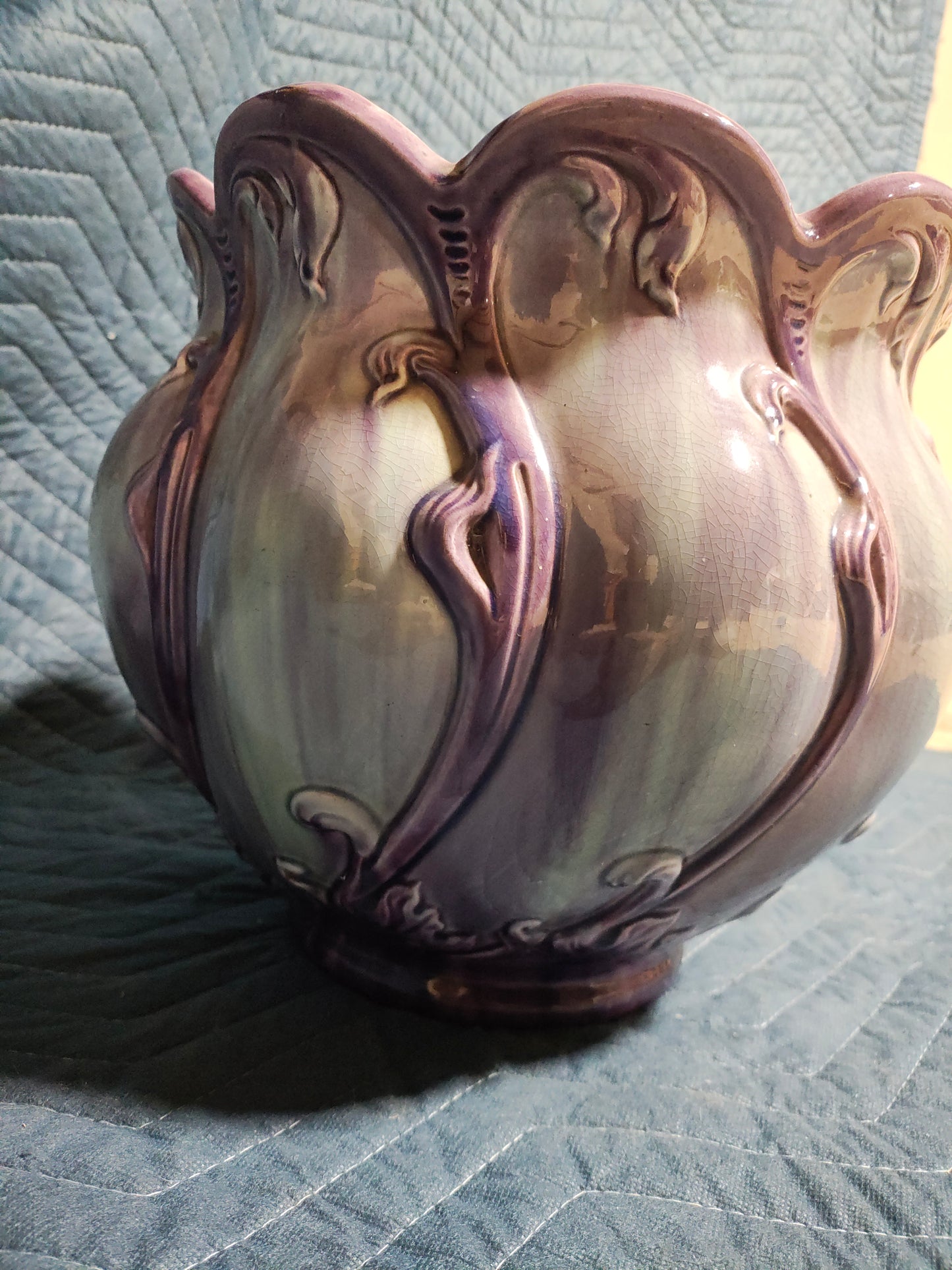 Antique French Art Nouveau Majolica Jardinière