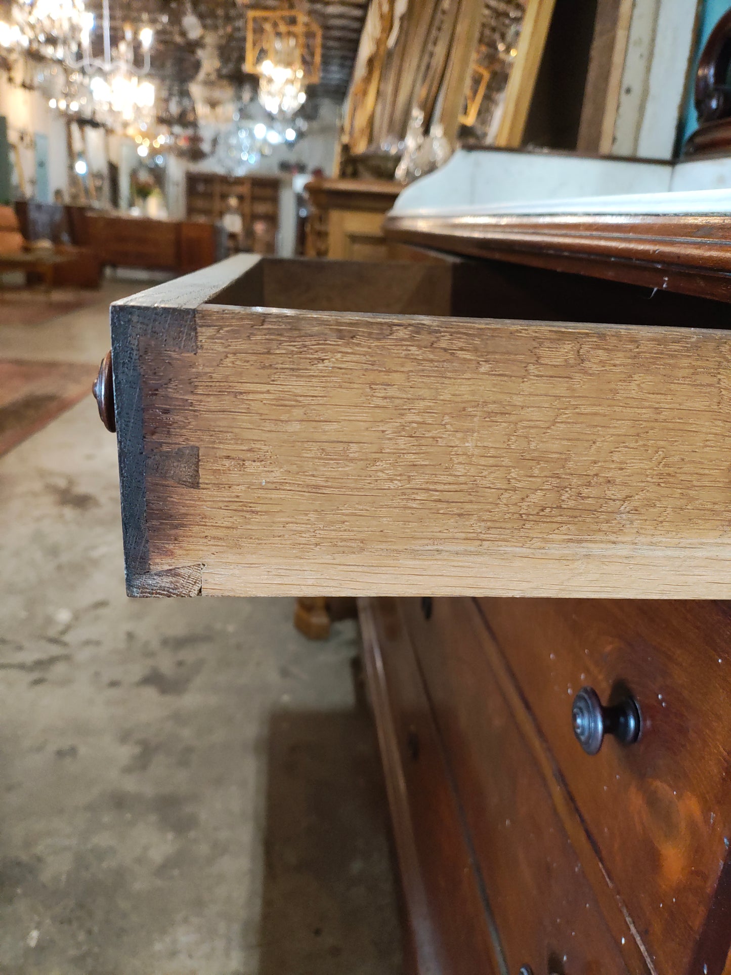 Antique Victorian Marble Top Dresser with Carved Mirror