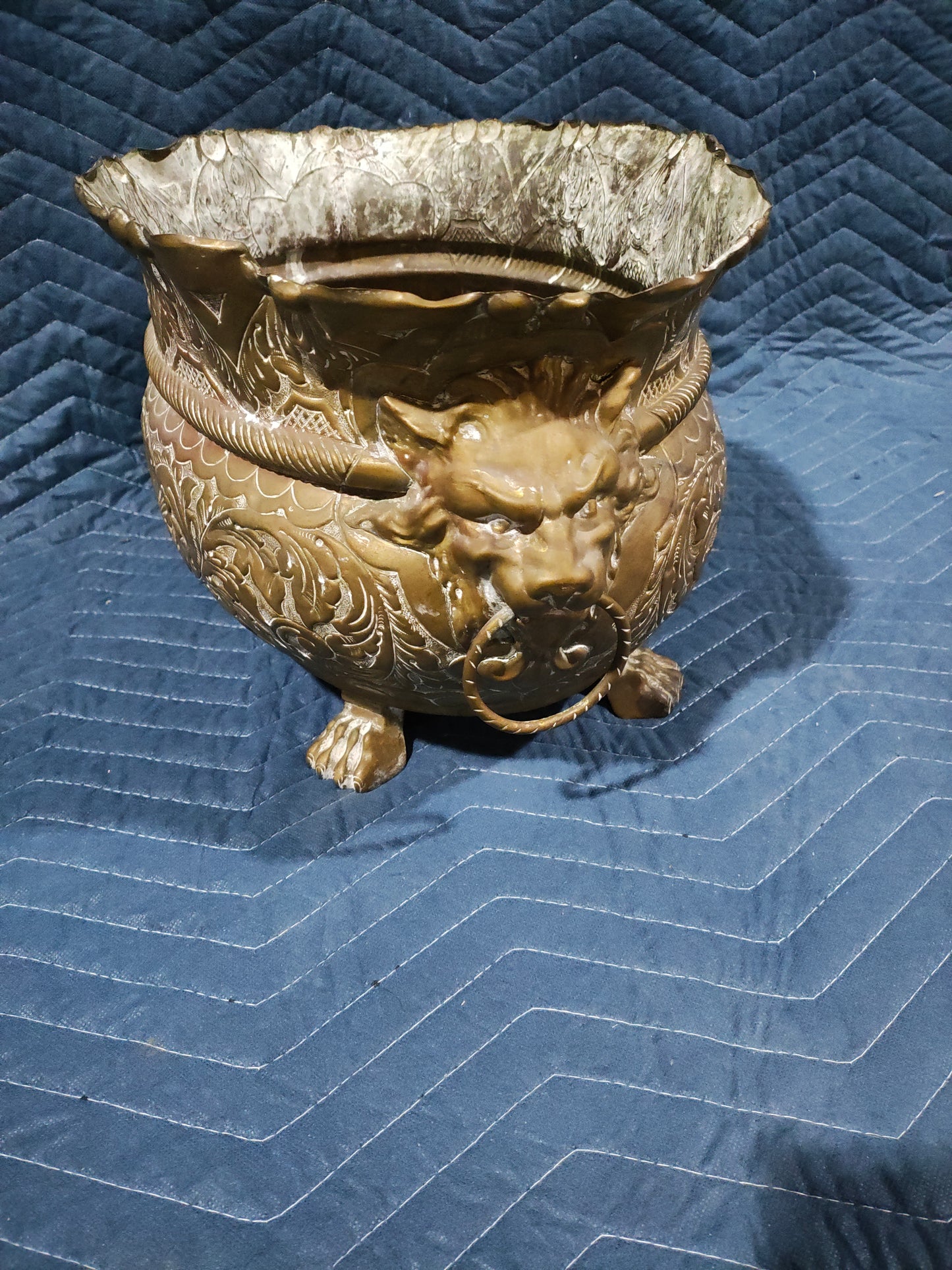 Antique Renaissance Revival Lion Head Jardinière Planter with Paw Feet