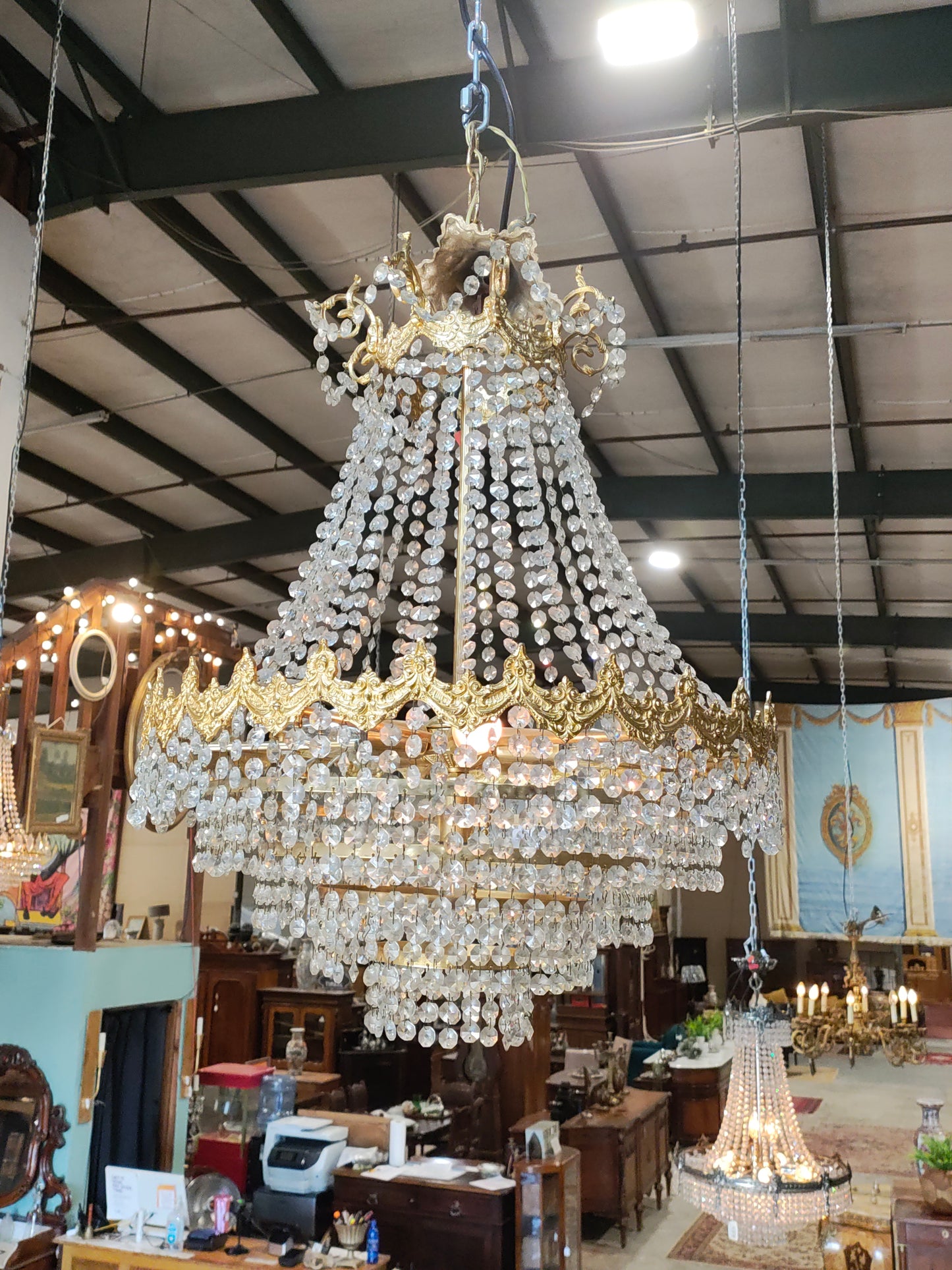 French Empire Style Crystal Basket Chandelier