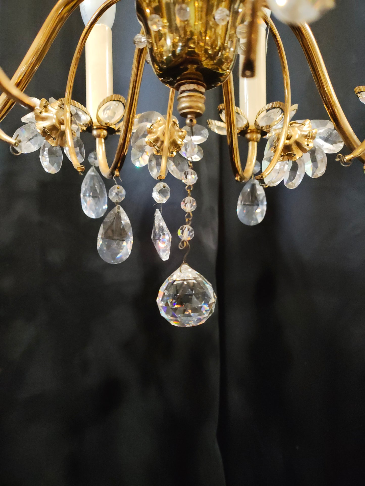 Vintage Italian Crystal Floral Chandelier | Gilt Metal | 8-Light | 1950s