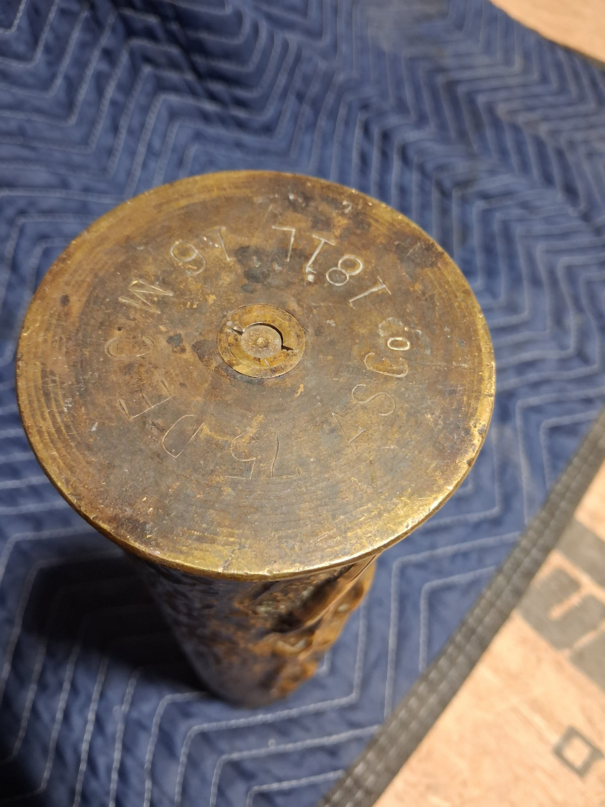 French WWI Trench Art Iris Shell Vase Set, Three 75mm Artillery Casings