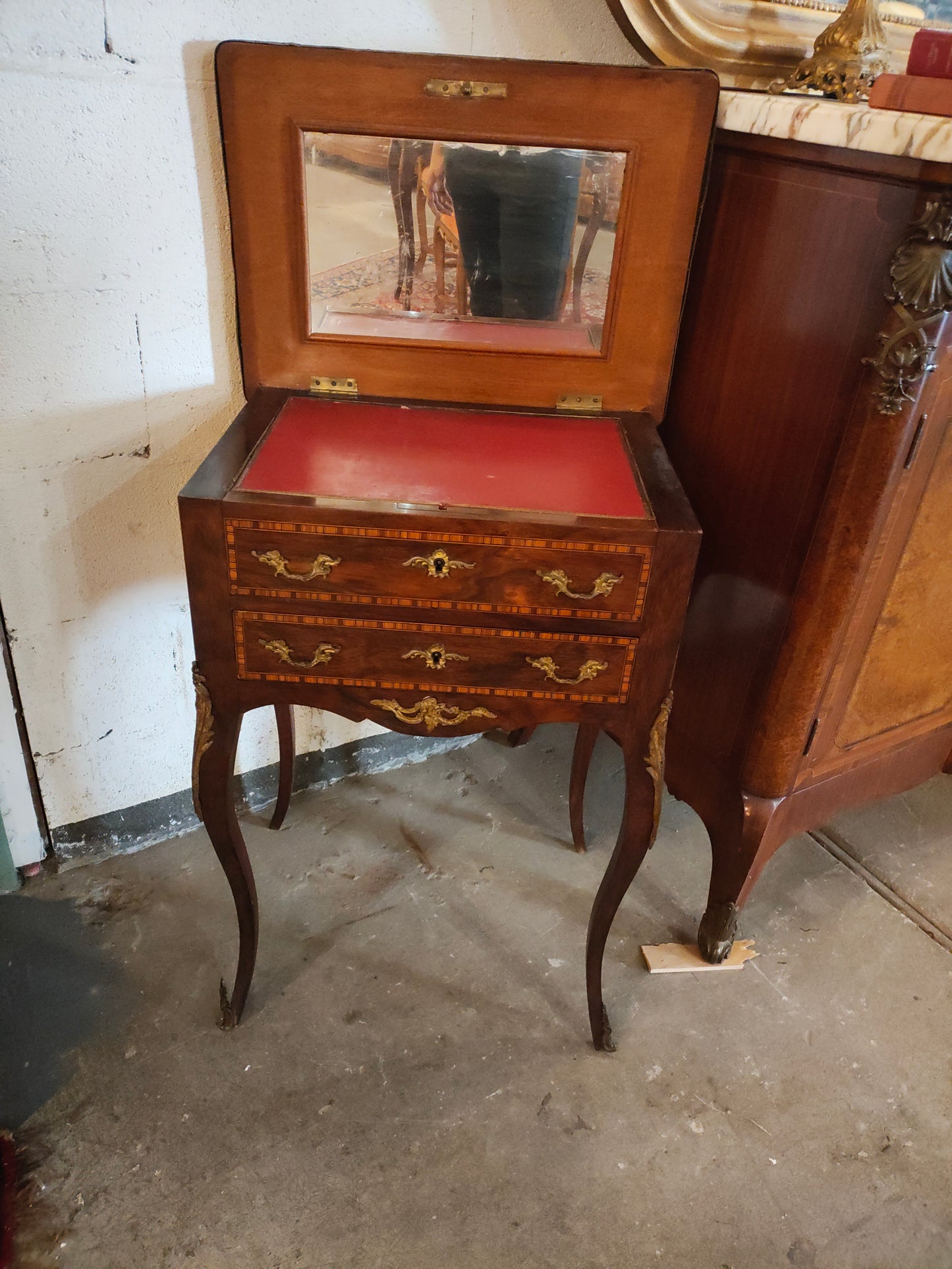French 19th-Century Marquetry Writing Table with Brass Gallery