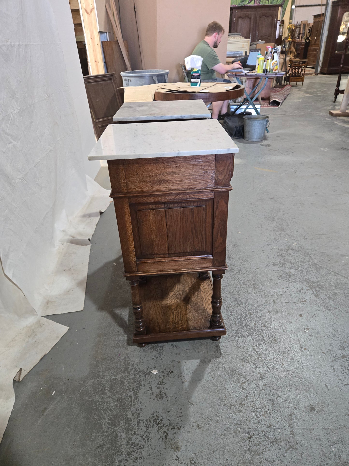 Late 1800s French Revival Oak Nightstand Pair