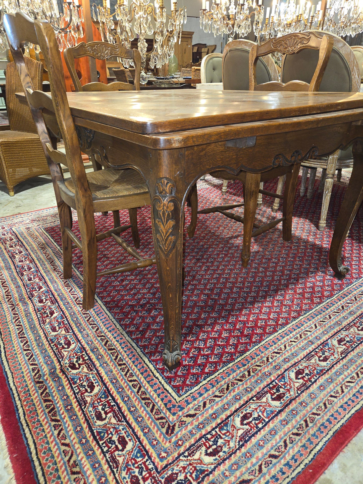 Early Century L15 Oak Draw Leaf Table with Parquet Inlay