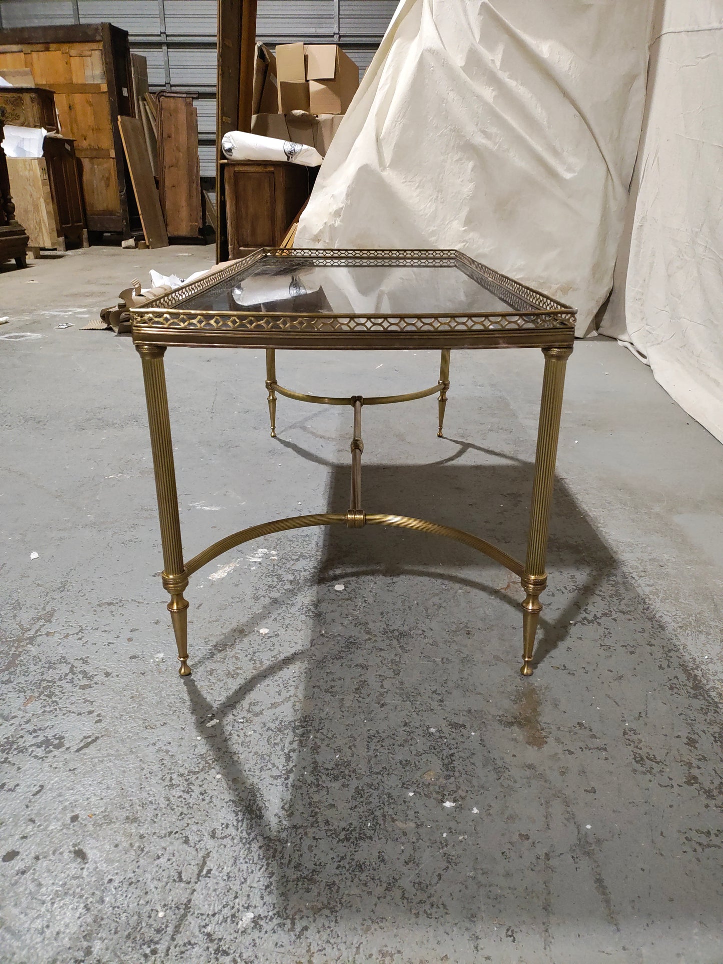 1940s French Brass Louis XVI Style Coffee Table with Marble Top