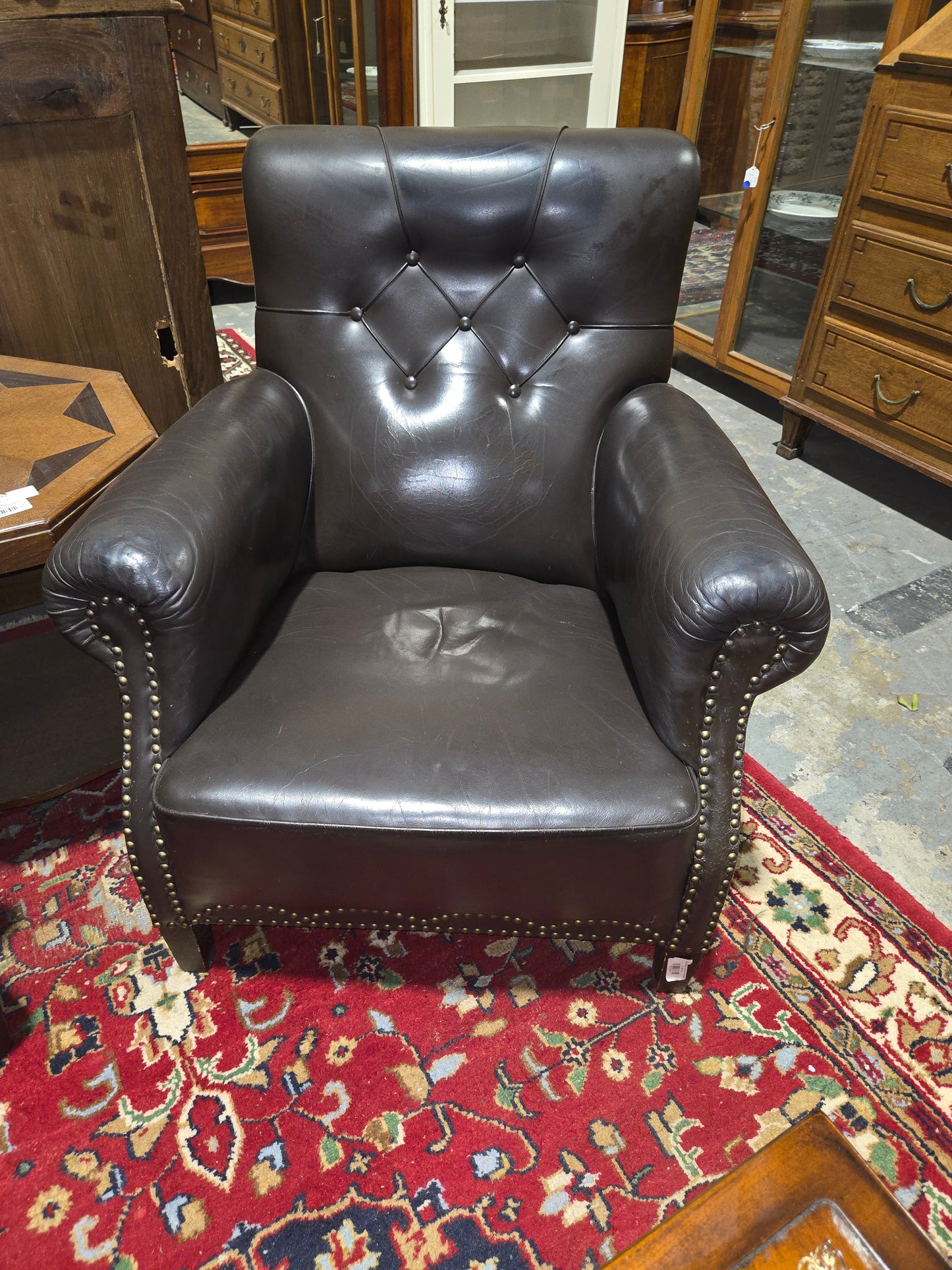 1920's Black Leather Armchair